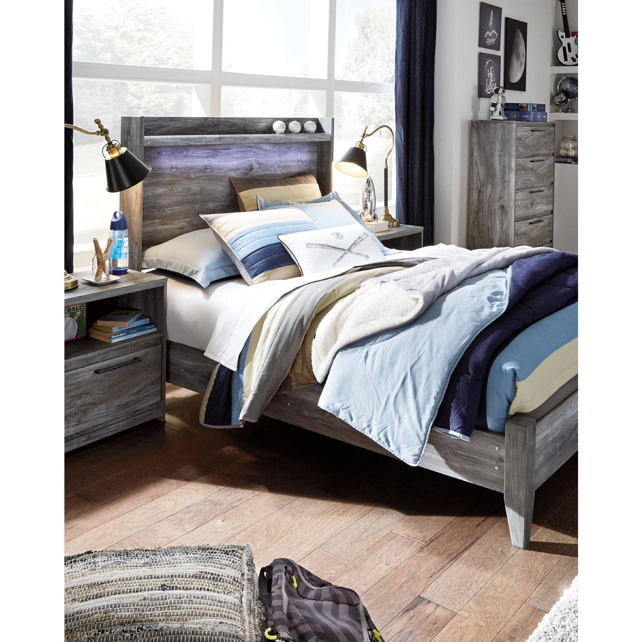 Baystorm Full Panel Bed Frame - Queen Size, Gray Upholstered Platform Bed with Wooden Slats, Sturdy Metal Legs - Perfect for Modern Bedroom, Guest Room, or Apartment