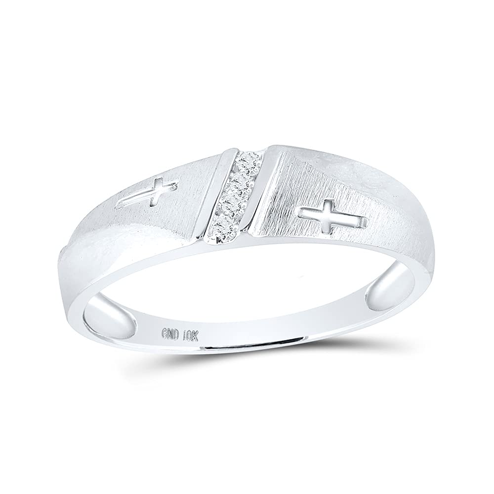 10K White Gold Men's Round Diamond Single Row Cross Wedding Band Ring - 1/20 CTTW - Perfect for Engagement, Anniversary & Promise Rings