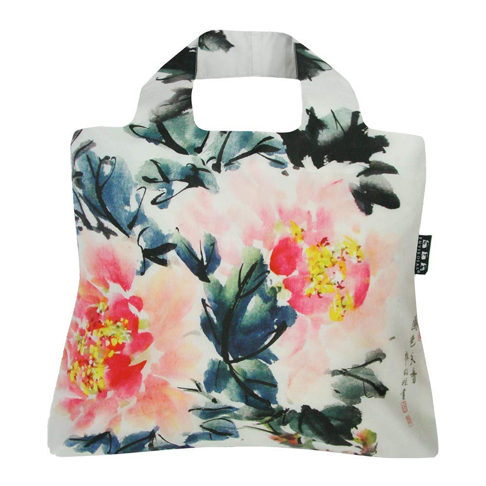 Eco-Friendly Reusable Grocery Bags - 5-Pack Fashion Totes with Peony Design for Shopping & Travel