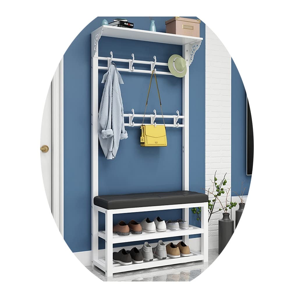 GXFWJD 4-in-1 Hall Tree Coat Rack with Shoe Bench - Entryway Organizer & 2-Tier Storage Shelf - Industrial Style Metal Frame Entry Furniture (White PU, 80x30x172cm) - Perfect for Small Spaces, Apartments & Mudroom Organization