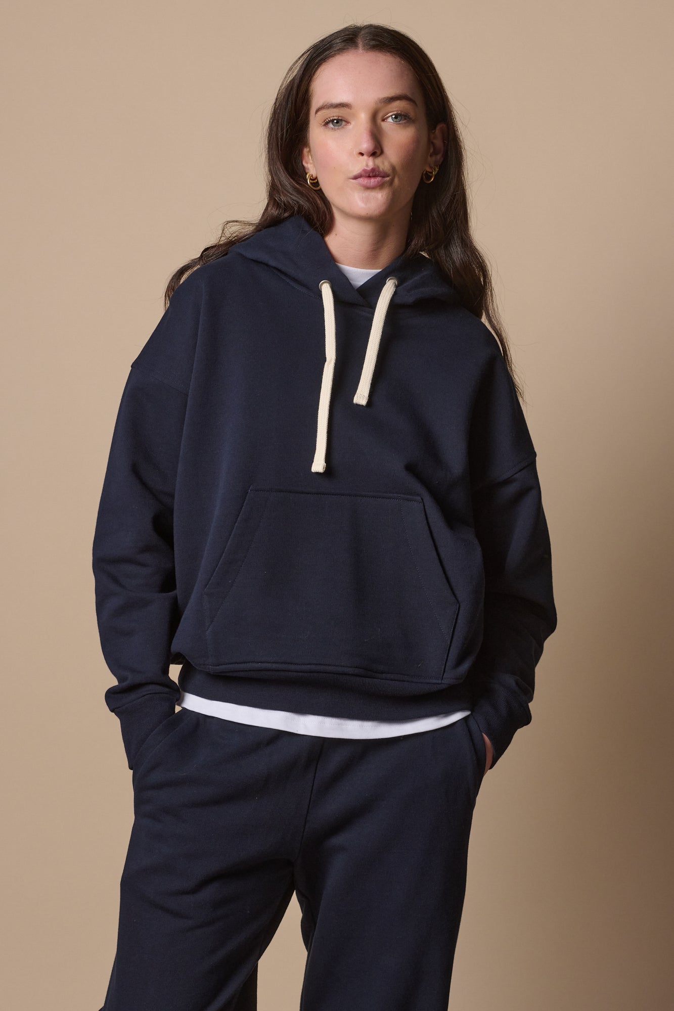 Women's Navy Hooded Sweatshirt - Soft Fleece Pullover with Front Pocket | Cozy Casual Wear for Fall & Winter, Gym, Lounge & Outdoor Activities