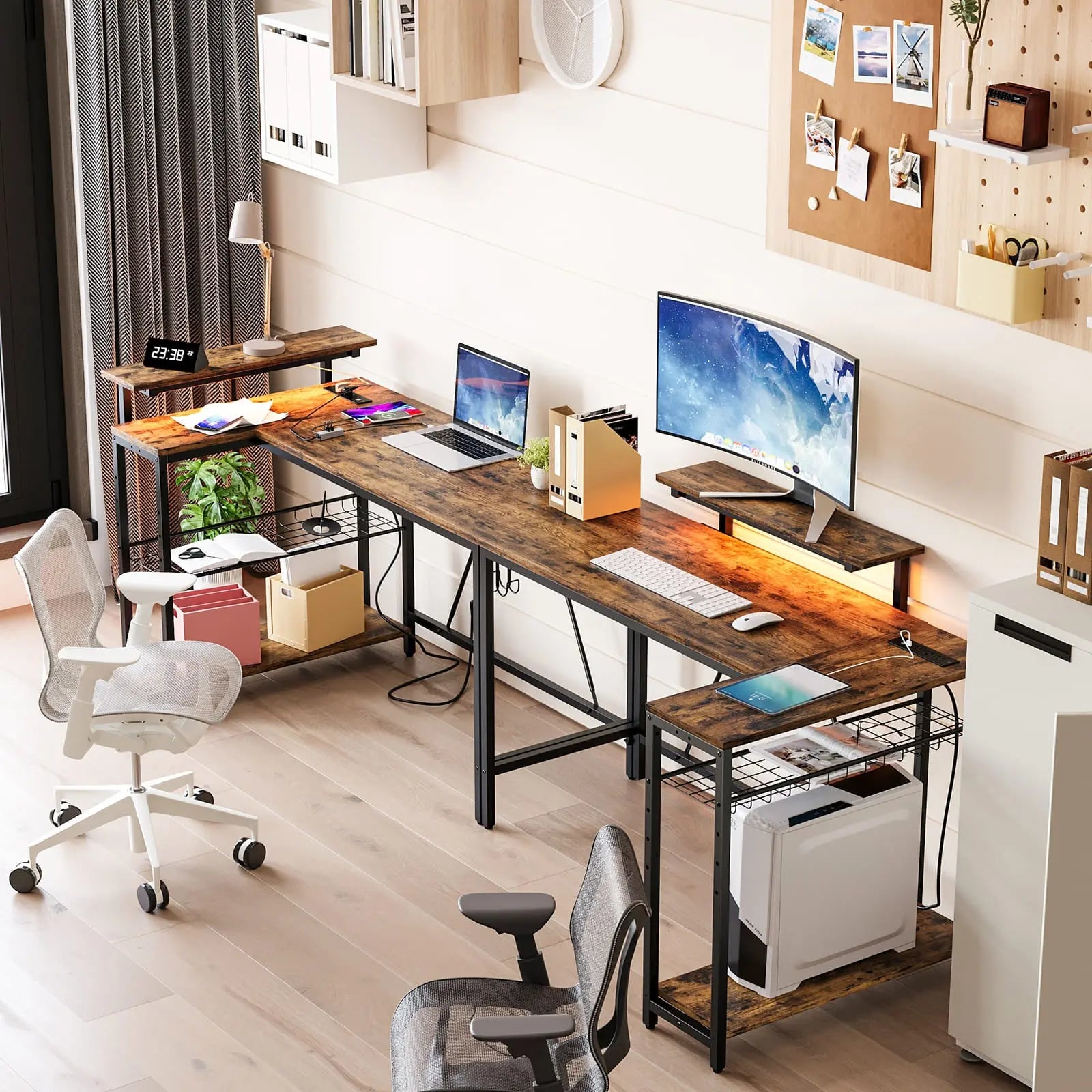 Bestier 52 Inch L-Shaped Gaming Desk with USB Ports & Power Outlets - Ergonomic Computer Desk for Home Office, Streaming Setup & PC Gaming Station