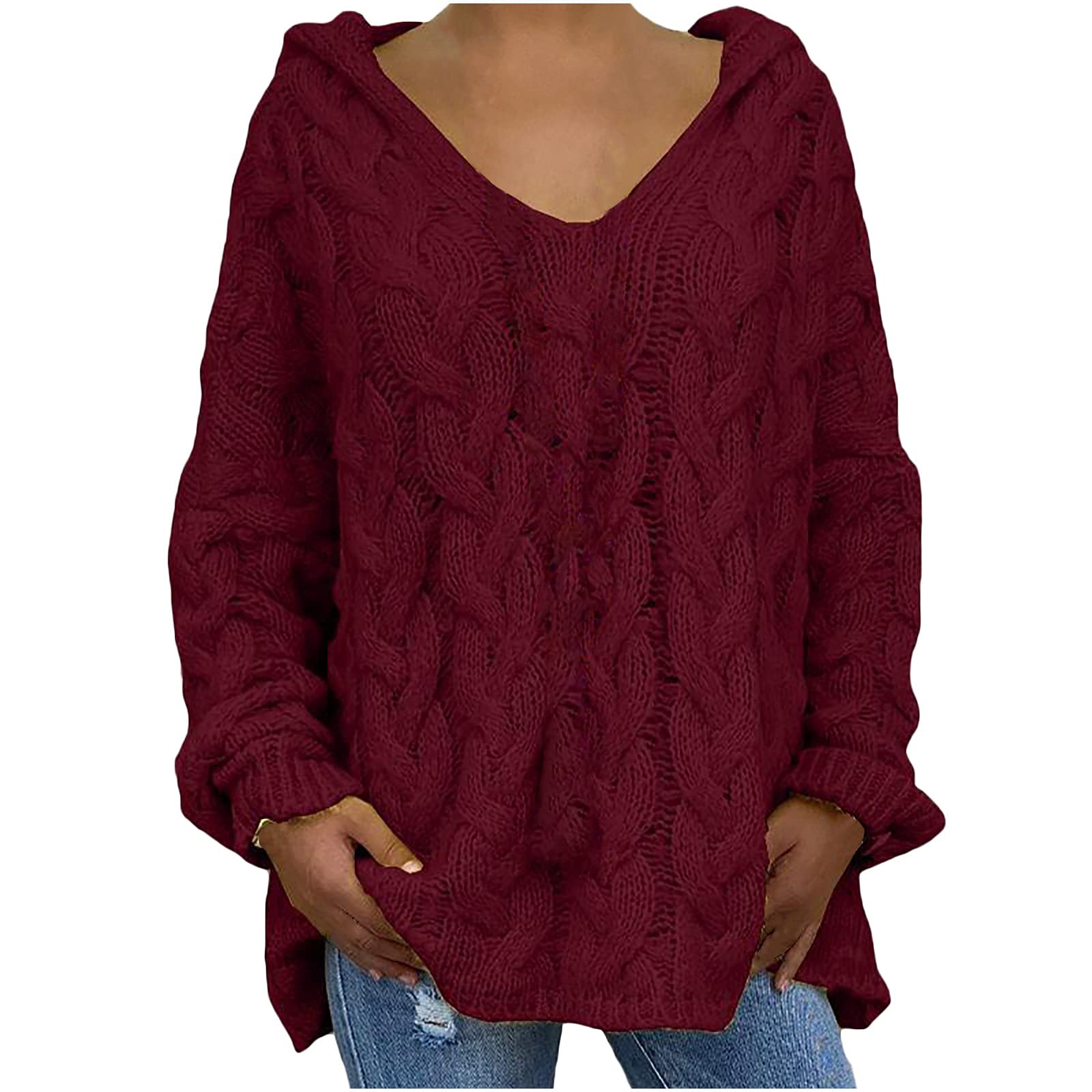 Women's Oversized Hooded Sweater - Batwing Long Sleeve Waffle Knit Pullover Jumper Top | Cozy Casual Wear for Fall & Winter | Perfect for Lounging, Travel & Street Style