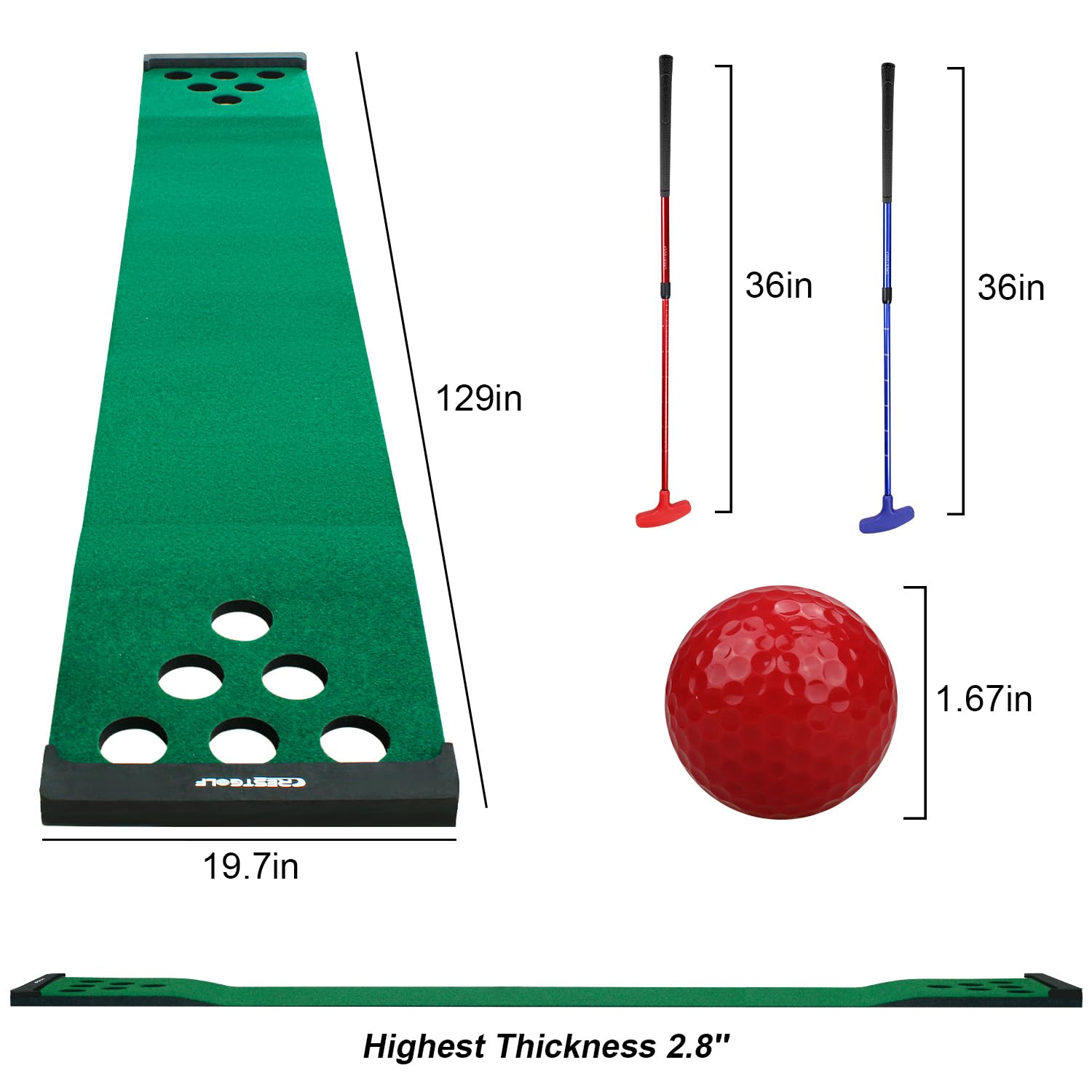 Pong Mat Golf Game Set - Green Indoor/Outdoor Putting Mat with 2 Adjustable Putters, 6 Golf Balls & 12 Hole Covers | Perfect for Short Game Practice, Office Parties, Backyard Fun & Family Entertainment