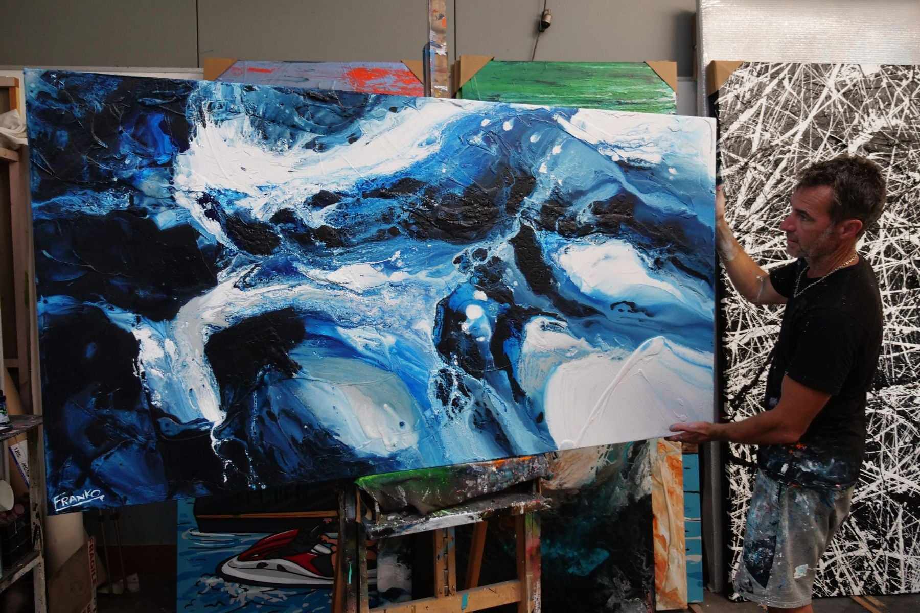 Hamptons Rush 190cm x 100cm Blue White Textured Abstract Canvas Art - Perfect for Living Room, Bedroom or Office Wall Decor