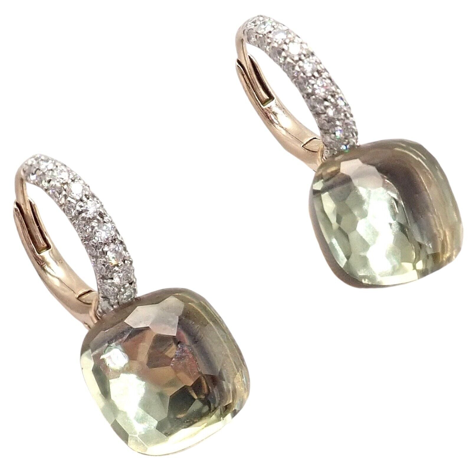 Authentic Pomellato Nudo 18k Rose Gold & White Gold Diamond Prasiolite Stud Earrings for Women - Luxury Gift for Anniversary, Wedding & Special Occasions