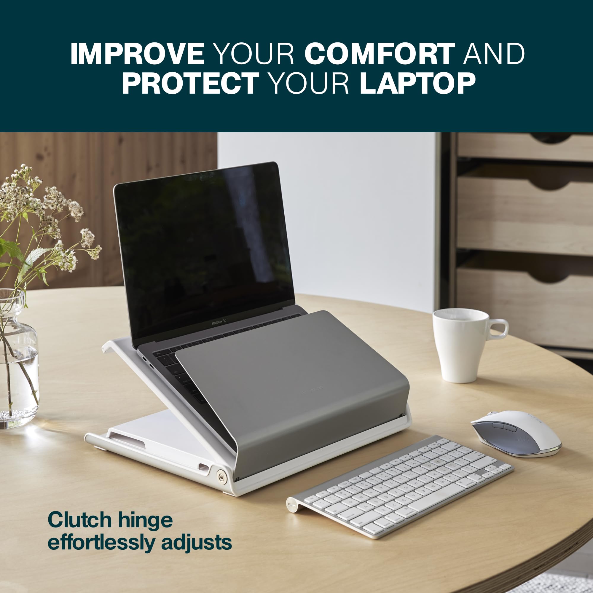 Humanscale L6 Silver Ergonomic Laptop Stand - 360° Swivel Adjustable Notebook Riser for Desk, Workstation & Home Office - Promotes Good Posture for Comfortable Computing (Perfect for Remote Work, Video Calls & Prolonged Typing Sessions)