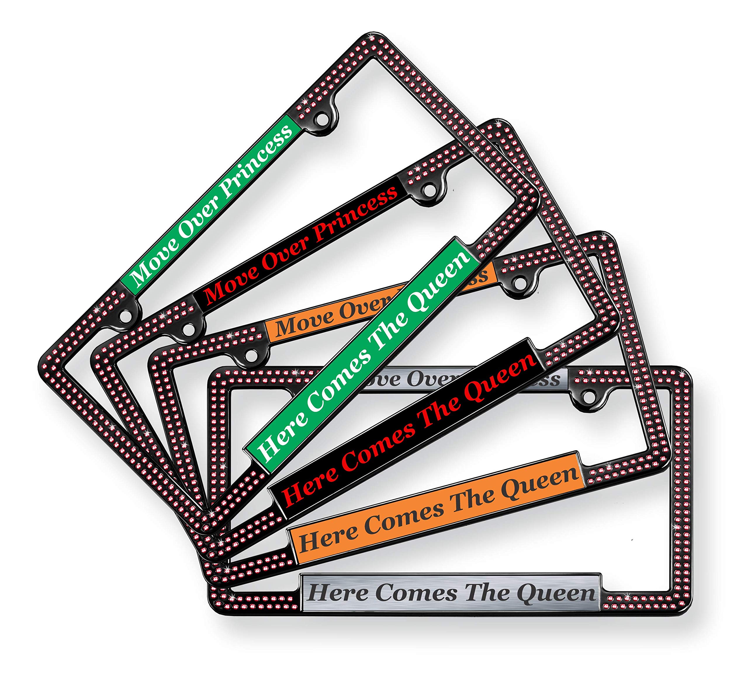 Custom Laser Engraved Black & Gold Metal License Plate Frame with Pink Crystals - Personalized Text Design, Free Caps - Perfect for Cars, Trucks, and Motorcycles