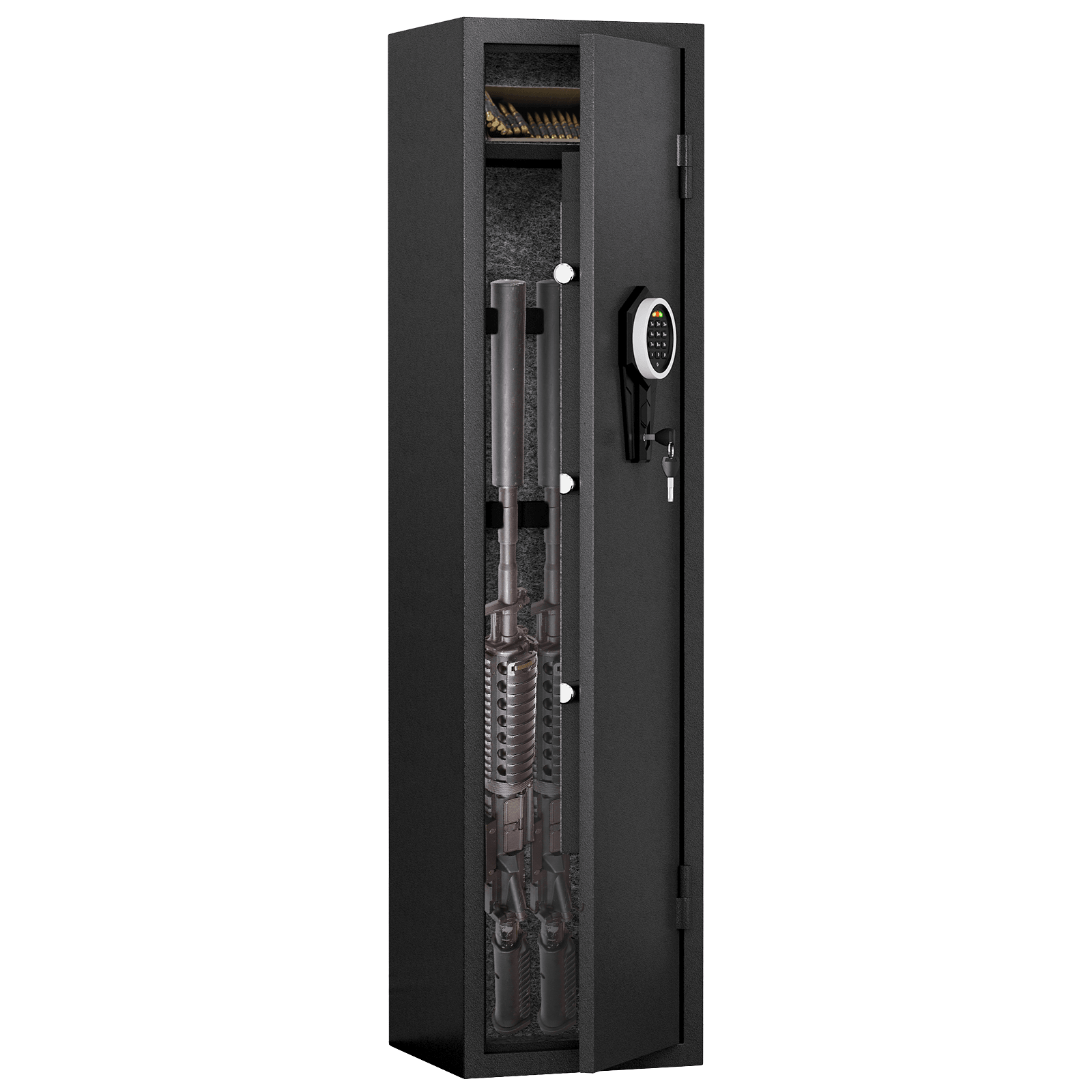 Heavy Duty Steel Rifle Gun Safe - 3 to 4 Gun Capacity with Electronic Lock, Solid Bolts, Dual Alarm System & LED Lighting | Secure Firearm Storage for Home, Office or Hunting Cabin | Silent Operation Safe for Nighttime Access