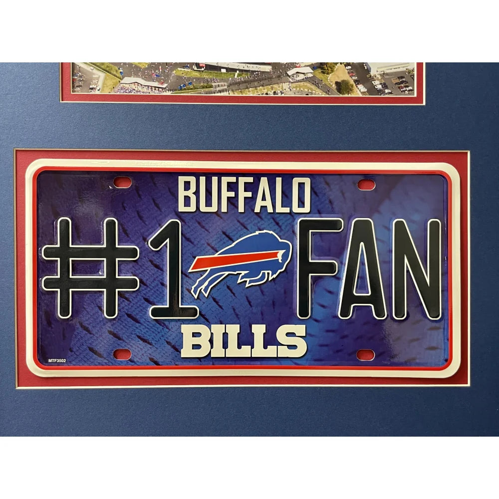 Buffalo Bills Fan License Plate Framed Collage - Josh Allen & Jim Kelly Memorabilia for Man Cave, Sports Bar, or Game Room Decor