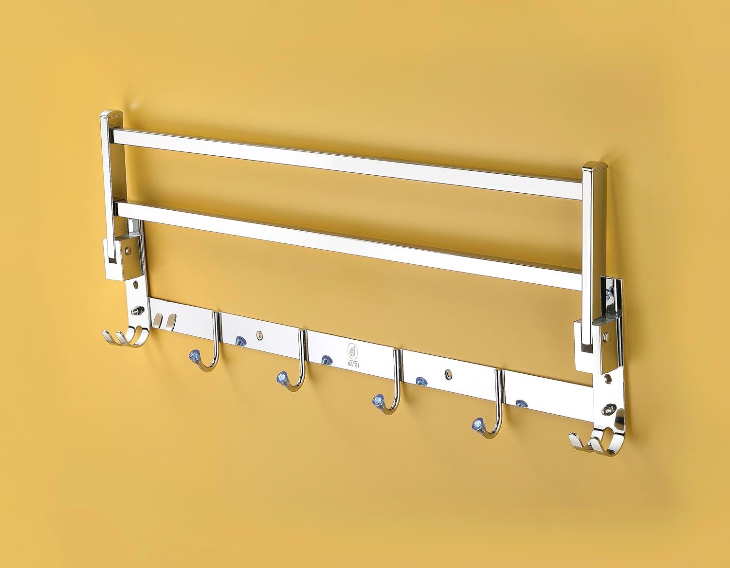 Raxon Innovation 24-Inch Stainless Steel Folding Towel Rack - Heavy Duty Bathroom Towel Holder & Stand with Wall Mount - Space Saving Storage Solution for Towels, Robes & Bathroom Accessories (Pack of 1) - Perfect for Small Bathrooms, Apartments & Laundry Rooms