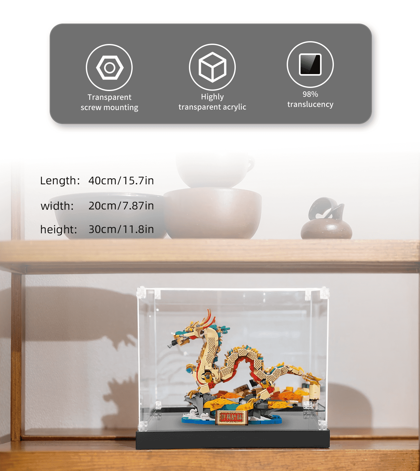 Lego Auspicious Dragon 80112 Display Case - Clear Acrylic Showcase for Collectible Building Sets - Perfect for Home Decor, Office Display & Gift Presentation