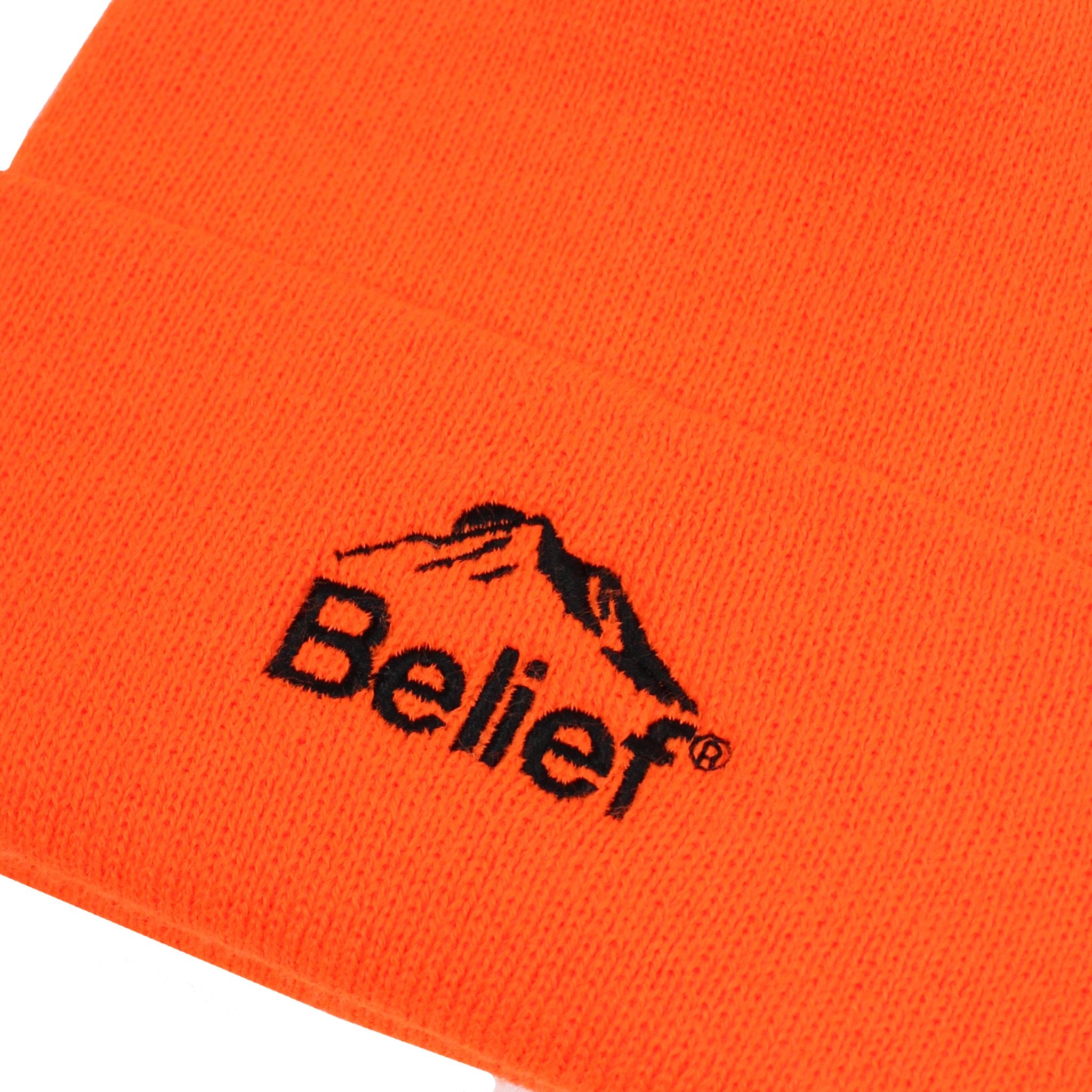 Belief NYC Summit Beanie - Blaze Orange Winter Hat for Men & Women - Warm Knit Skull Cap for Outdoor Activities, Hiking, Skiing, and Cold Weather Fashion