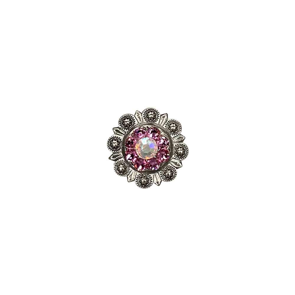 Antique Silver Pink AB Crystal Conchos - 1 to 3 Inch Sizes with Buckles | Western Jewelry for Belts, Boots & Cowboy Accessories