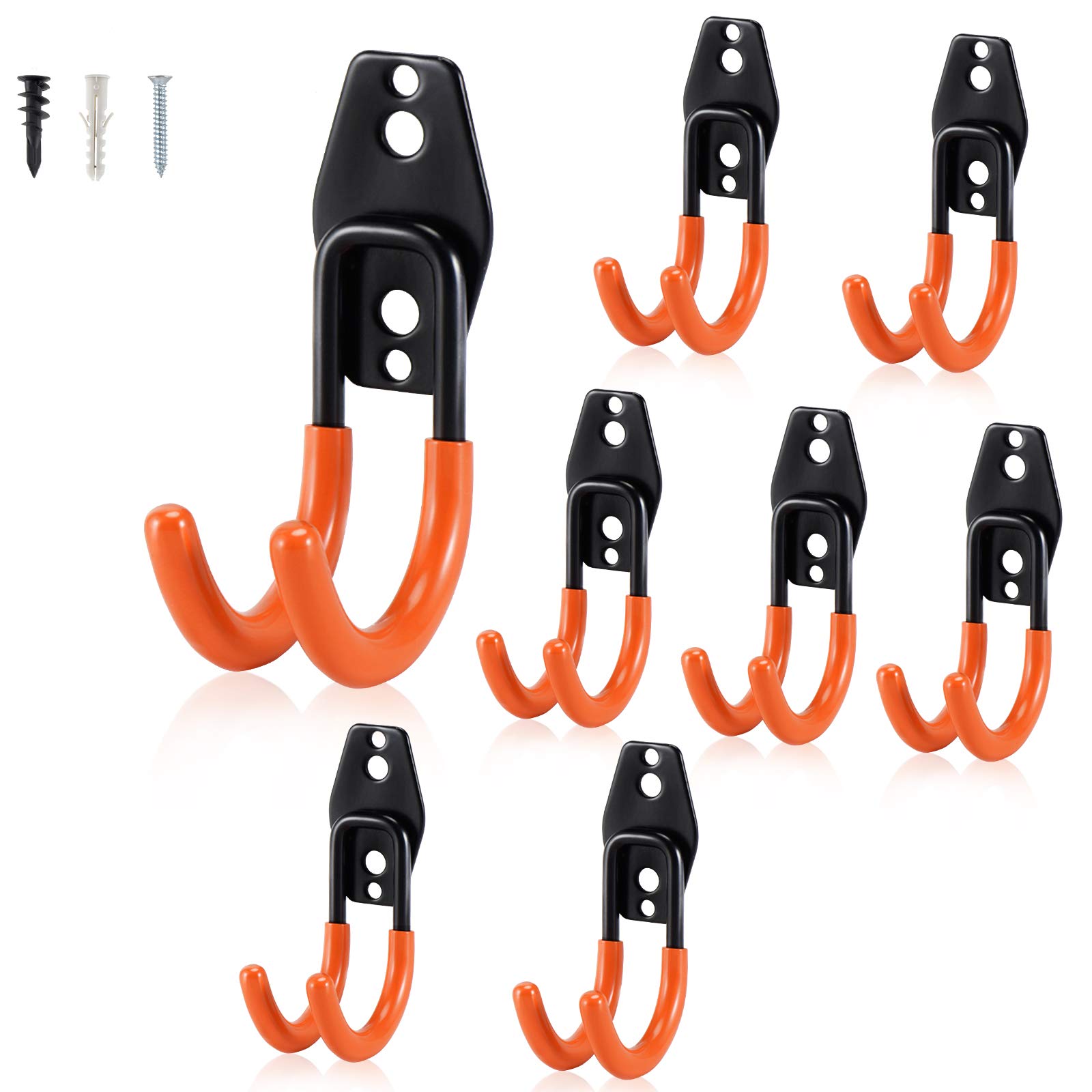 AOBEN Heavy Duty Steel Garage Storage Hooks - 8 Pack Small J Hooks for Ladders, Bikes, Hoses & Tools - Wall Mount Utility Hangers for Garage, Shed, Workshop & Home Organization
