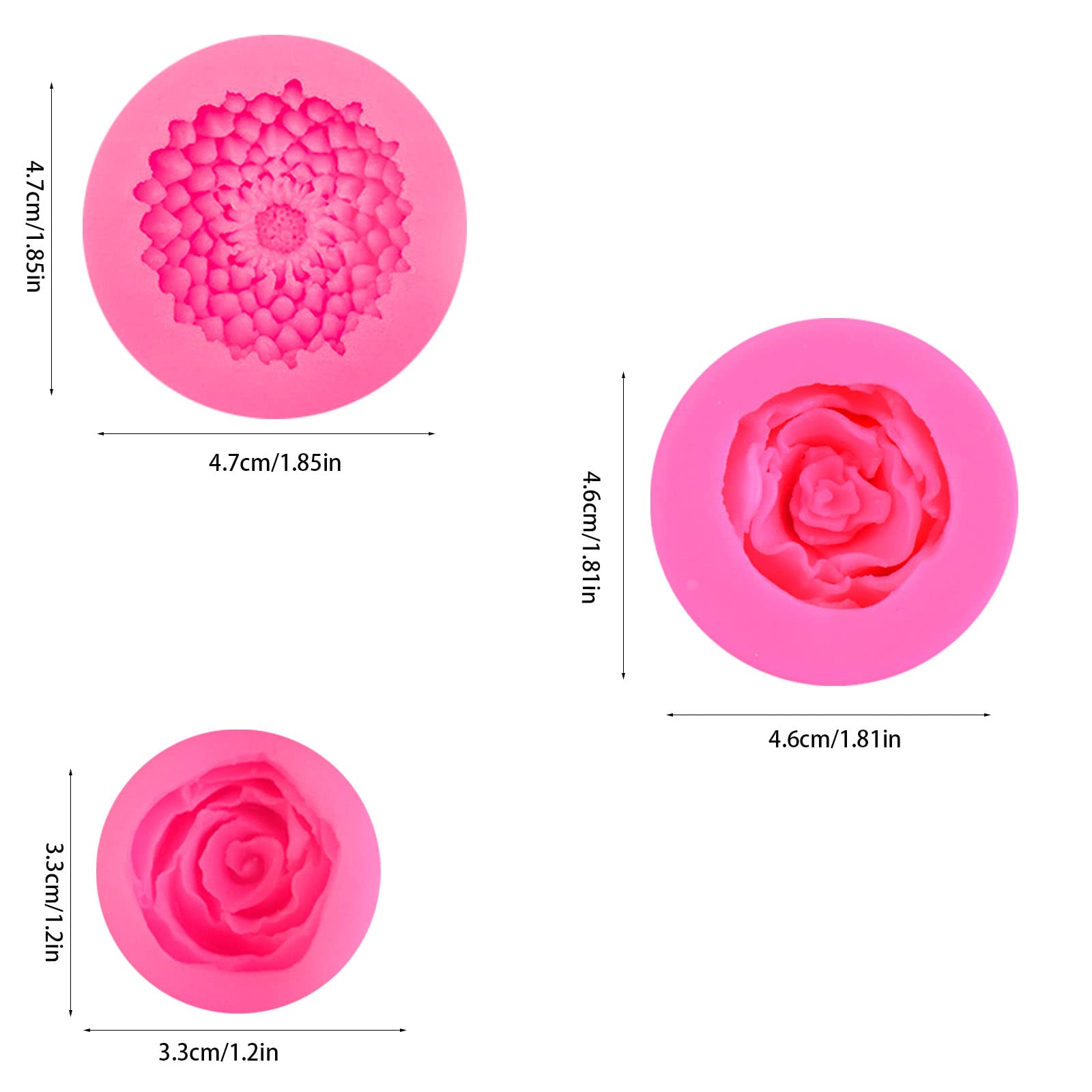 3 Pack 3D Flower Bloom Rose Silicone Molds for Resin, Candles, Cake Decorating, Chocolate & Soap Making - DIY Craft Art Supplies for Home Decor, Wedding Centerpieces & Gift Making