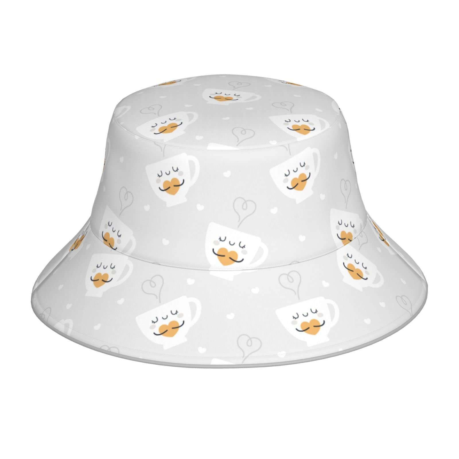UEJUNBO Reversible Reflective Bucket Hat for Women & Men - Cute Summer Beach Sun Hat with Cup Hearts Design in Grey - Perfect for Beach Outings, Hiking, and Outdoor Adventures