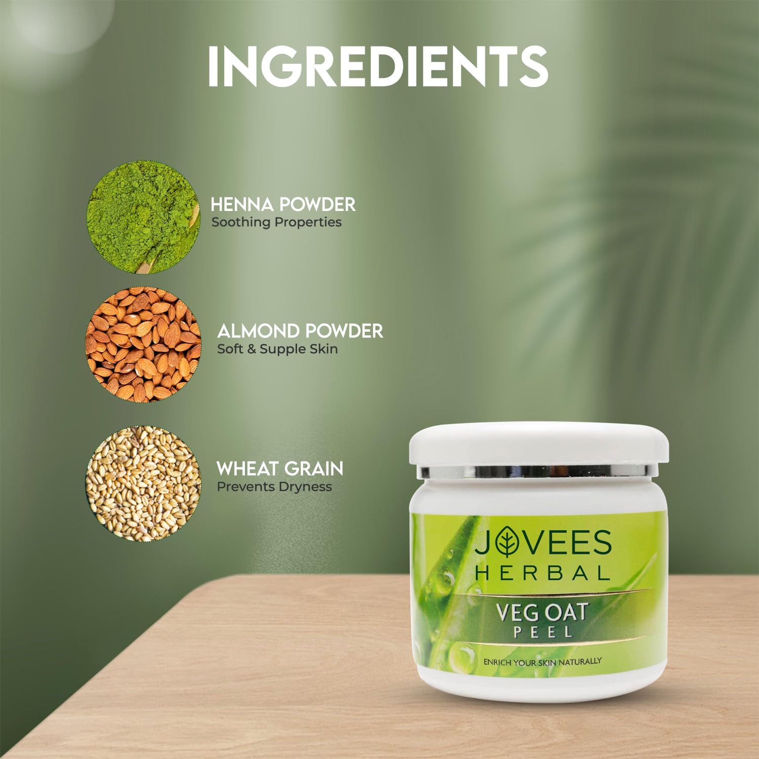 Jovees Herbal Veg Oat Face Peel for Acne & Tan Removal - 250g with Almond Powder & Wheat Grain | Gentle Exfoliating Facial Scrub for Clear, Glowing Skin | Perfect for Daily Skincare Routine & Spa Treatments