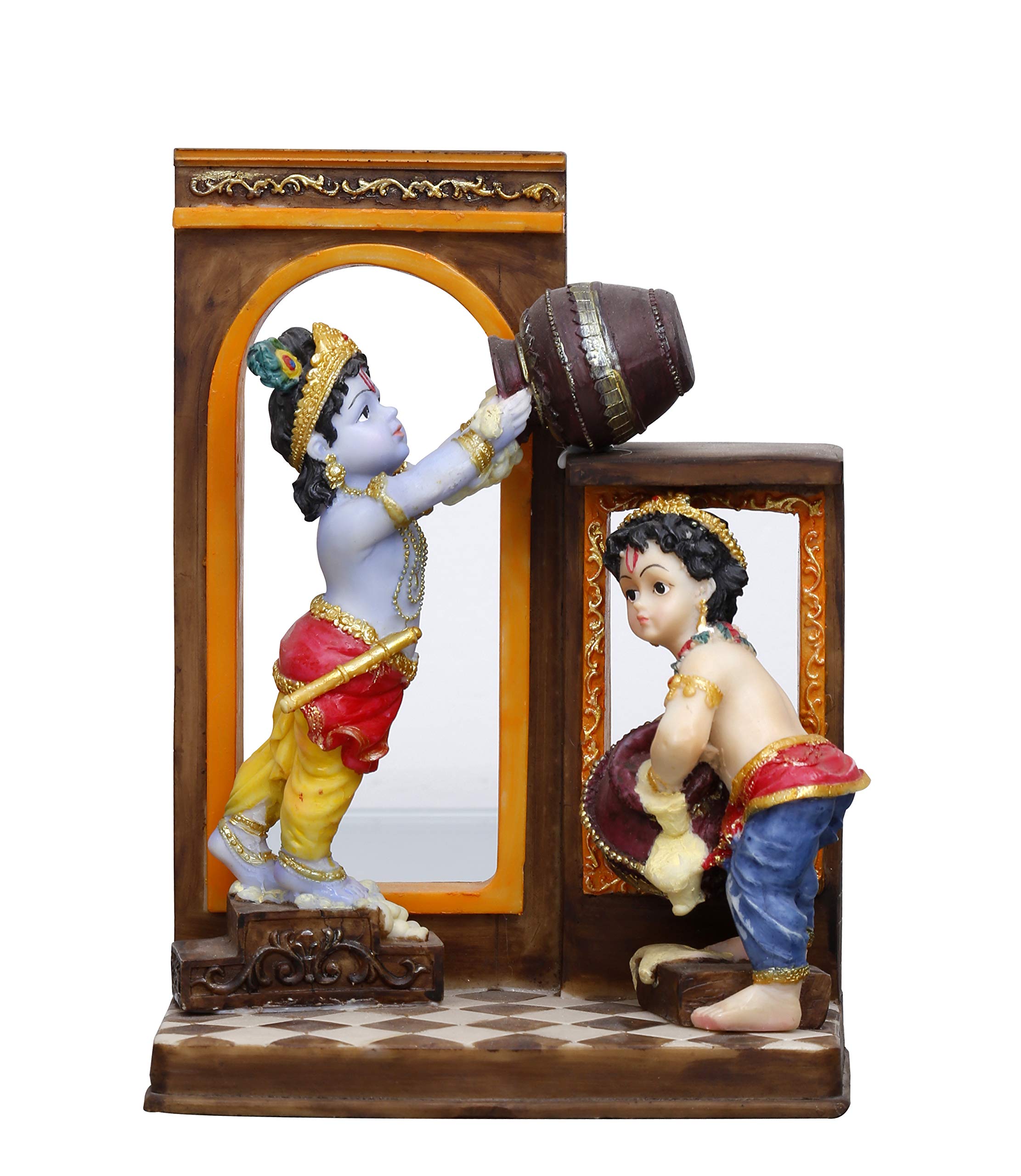 Big Cute Krishna Balaram Stealing Butter Statue - 10 Inch Hindu God Figurine for Home Decor, Puja Altar & Spiritual Gift - Perfect for Diwali, Janmashtami Celebrations & Temple Decorations