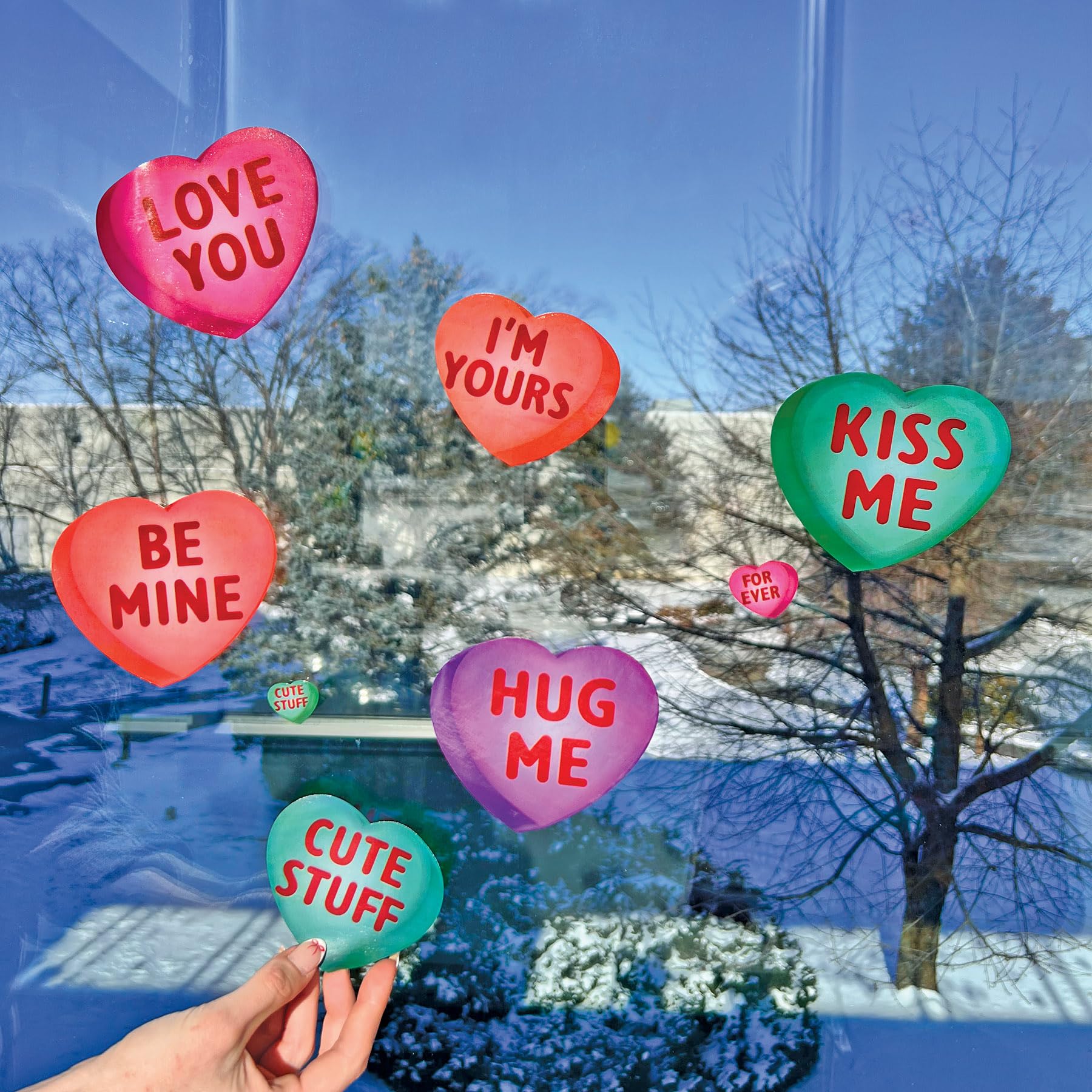 Sweet Candy Heart Clings - 23-Piece Party Decorations for Valentine's Day, Weddings & DIY Crafts - Fun Window & Wall Stickers for Home & Office Decor