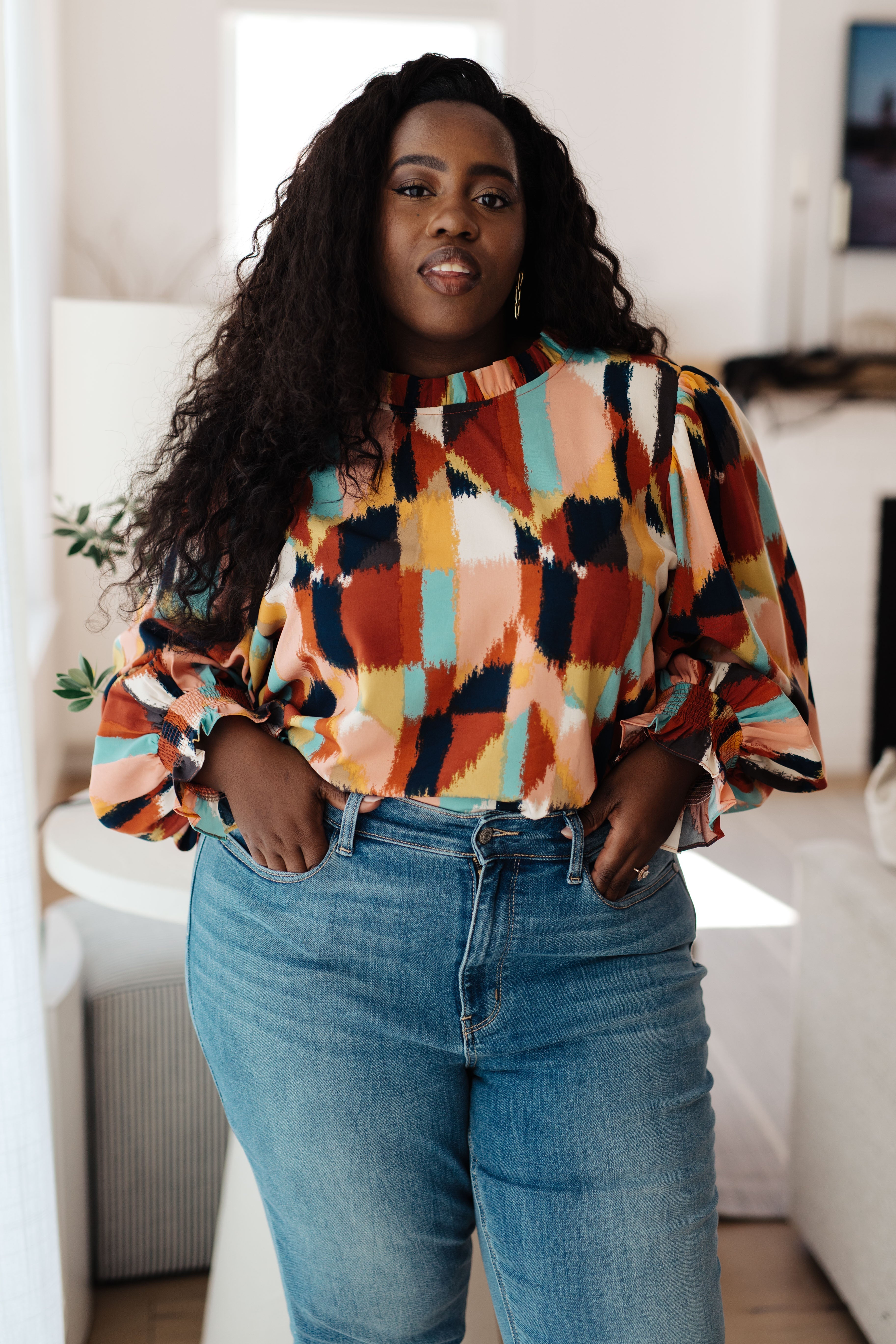 Stylish Call It What It Is Mod Print Blouse - Trendy 60s Inspired Top for Women | Perfect for Casual Outings, Office Wear & Retro-Themed Parties