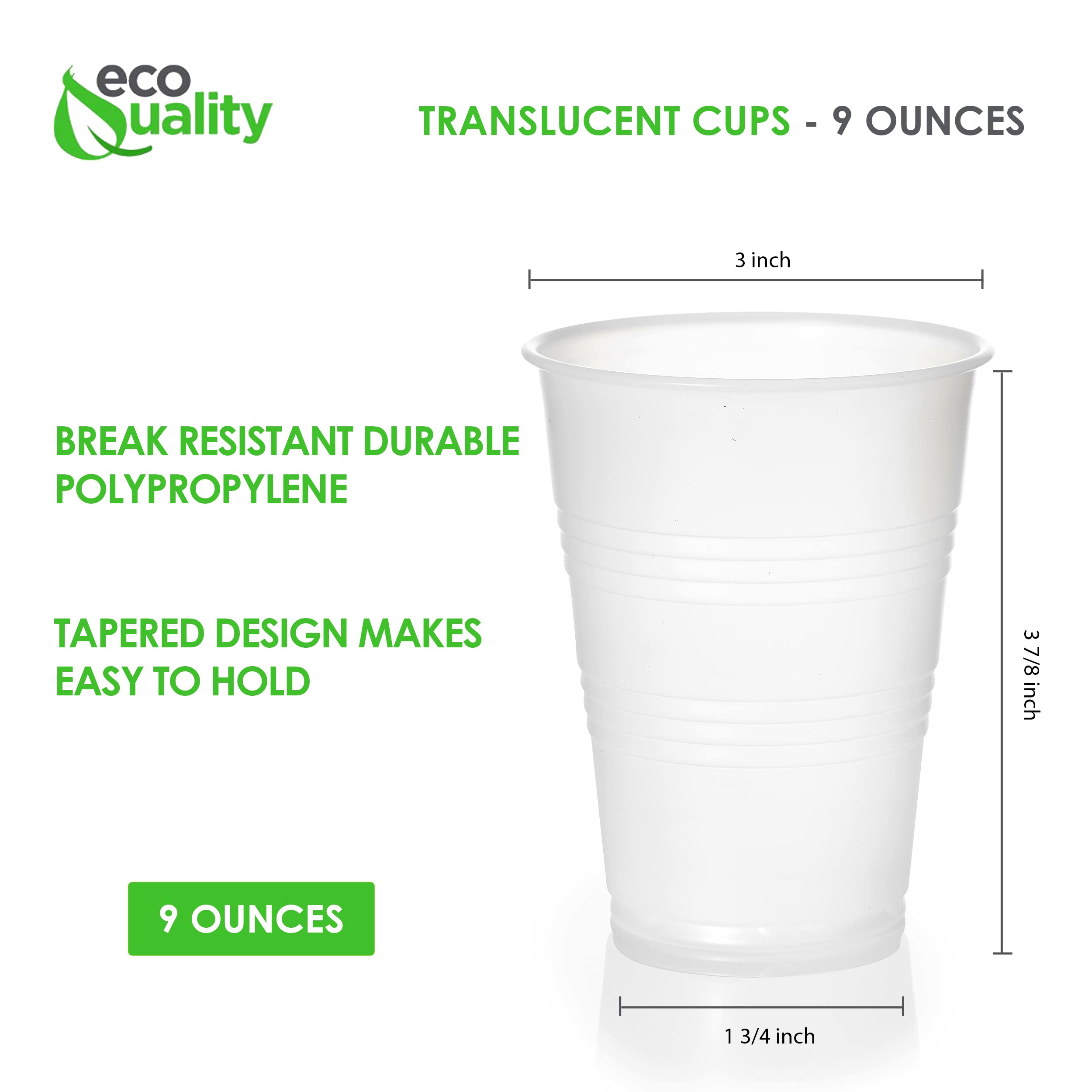 9 oz Clear Plastic Cups - Disposable Translucent Party Cups for Cold Drinks, Water, Weddings & Events (500 Pack) - Perfect for BBQs, Picnics, Birthday Parties & Office Gatherings