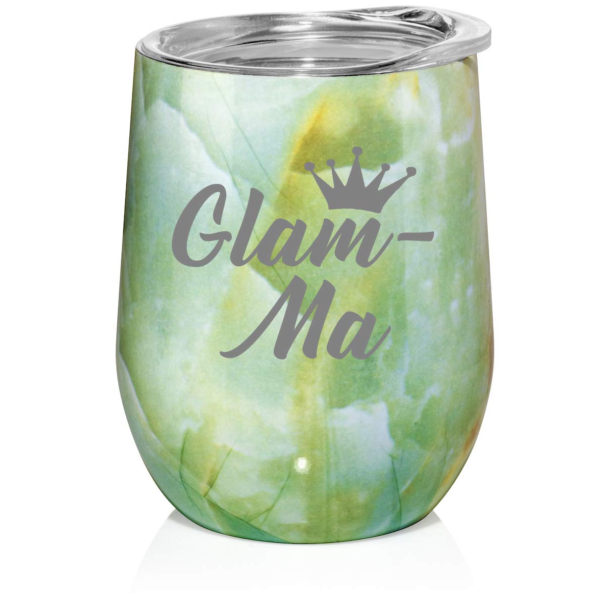 12 oz Double Wall Vacuum Insulated Stainless Steel Marble Stemless Wine Tumbler - Leakproof Coffee Travel Mug with Lid - Perfect for Glam-Ma, Mom, Mother, Grandmother Gifts (Turquoise Green Marble) - Great for Wine, Coffee, Tea & Outdoor Activities