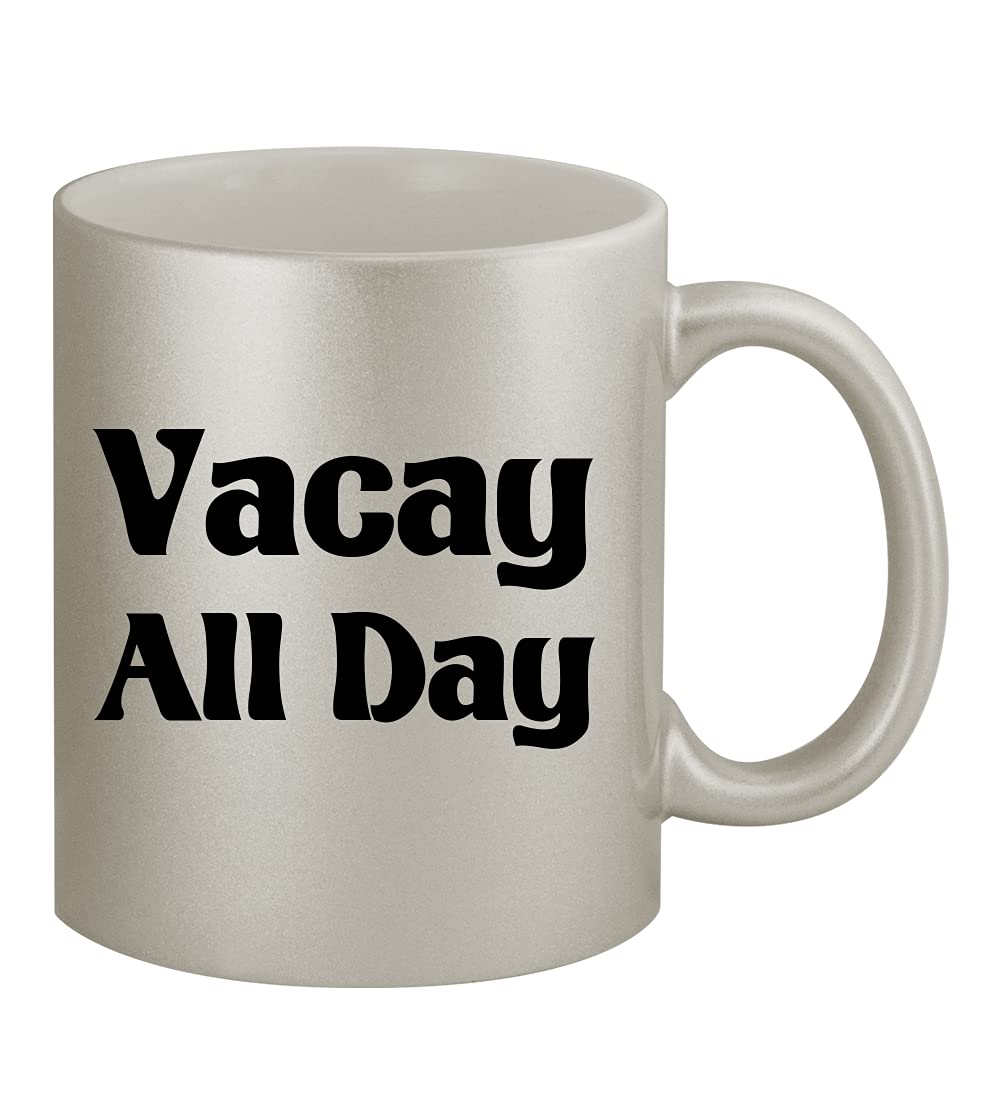 Vacay All Day - 11oz Ceramic Silver Coffee Mug with Handle, Perfect for Home, Office & Travel - Ideal for Hot & Cold Beverages