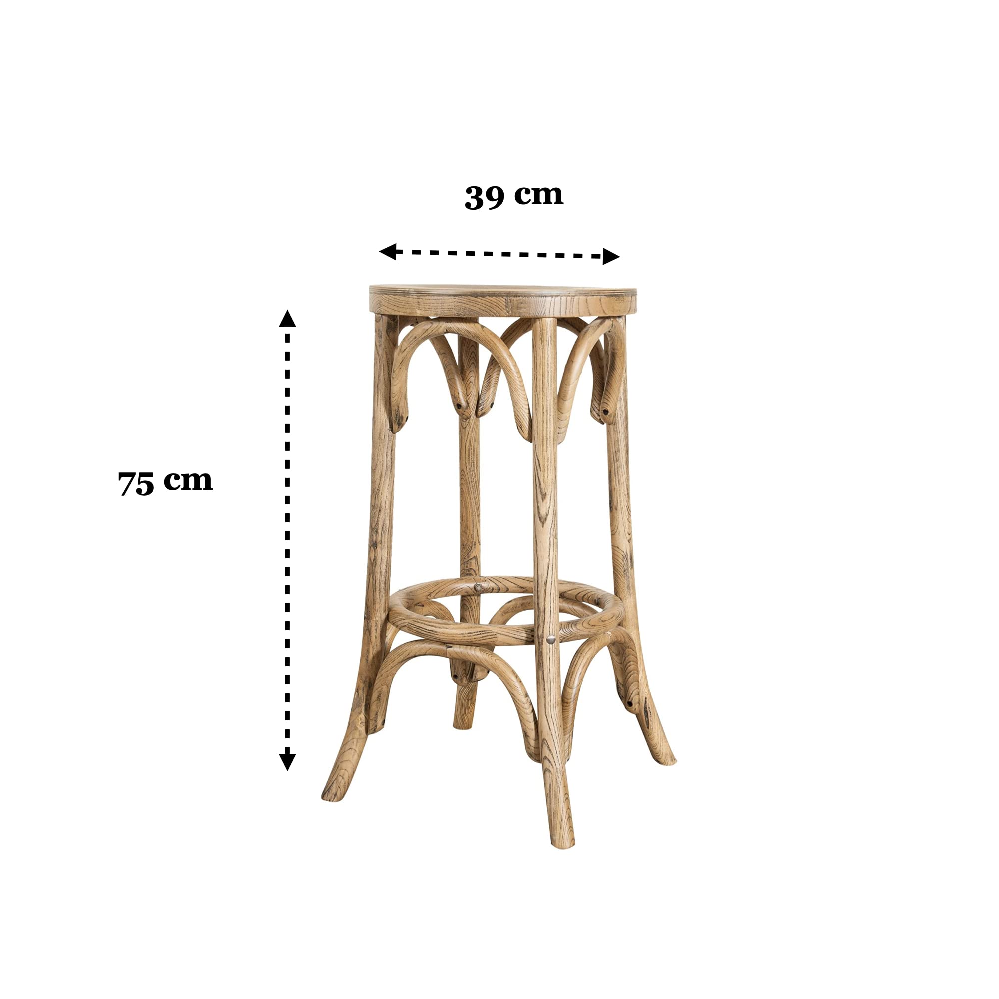Thonet Wooden Kitchen Stool 41 x 75 x 41 cm - Solid Ash Wood High Stool Made in Italy - Perfect for Kitchen, Bar & Dining Room