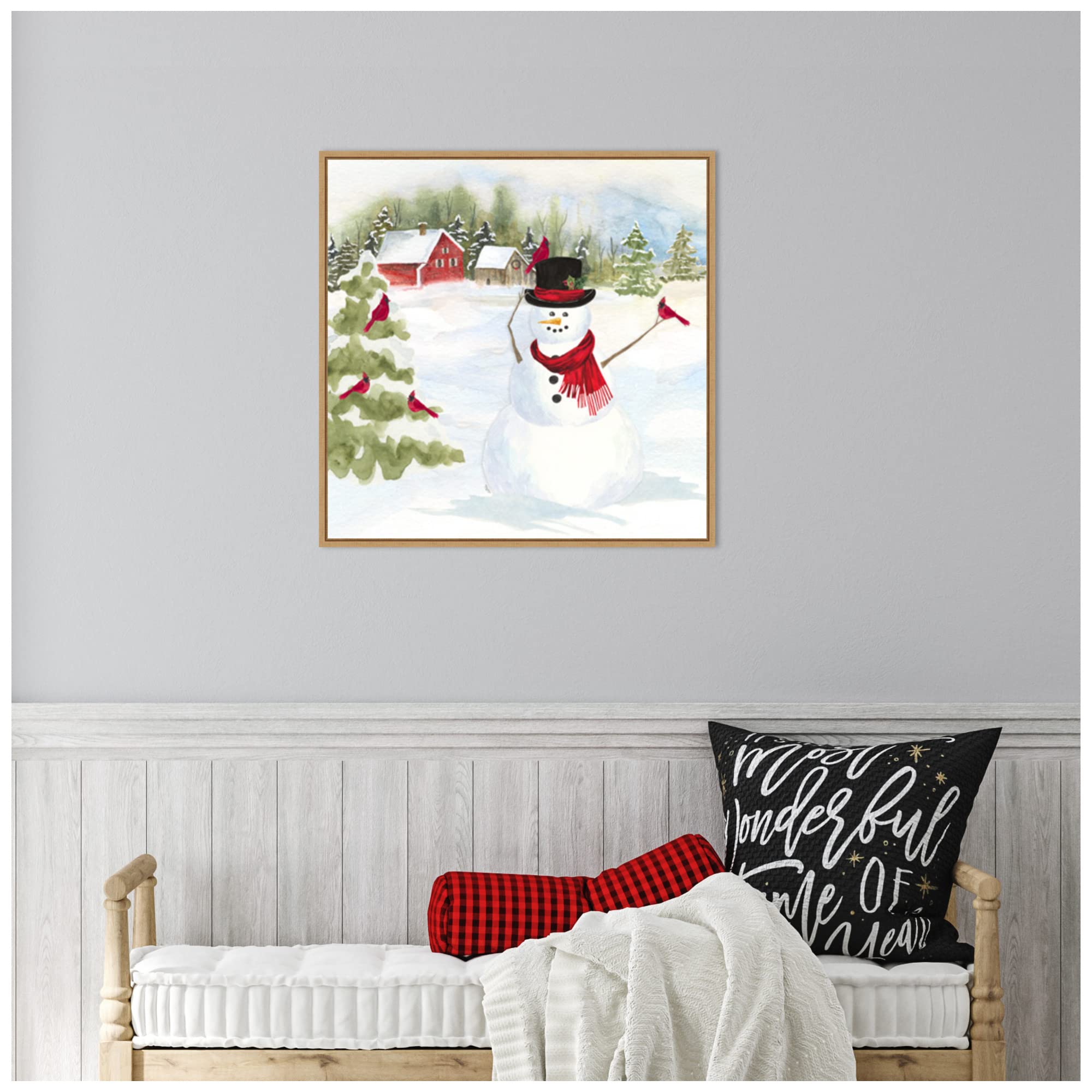 Amanti Art Framed Canvas Wall Art 22x22 - Snowman Christmas IV by Tara Reed, Holiday Decor, Modern Contemporary Framed Painting for Living Room & Bedroom - Perfect for Christmas Decorations & Winter Home Styling