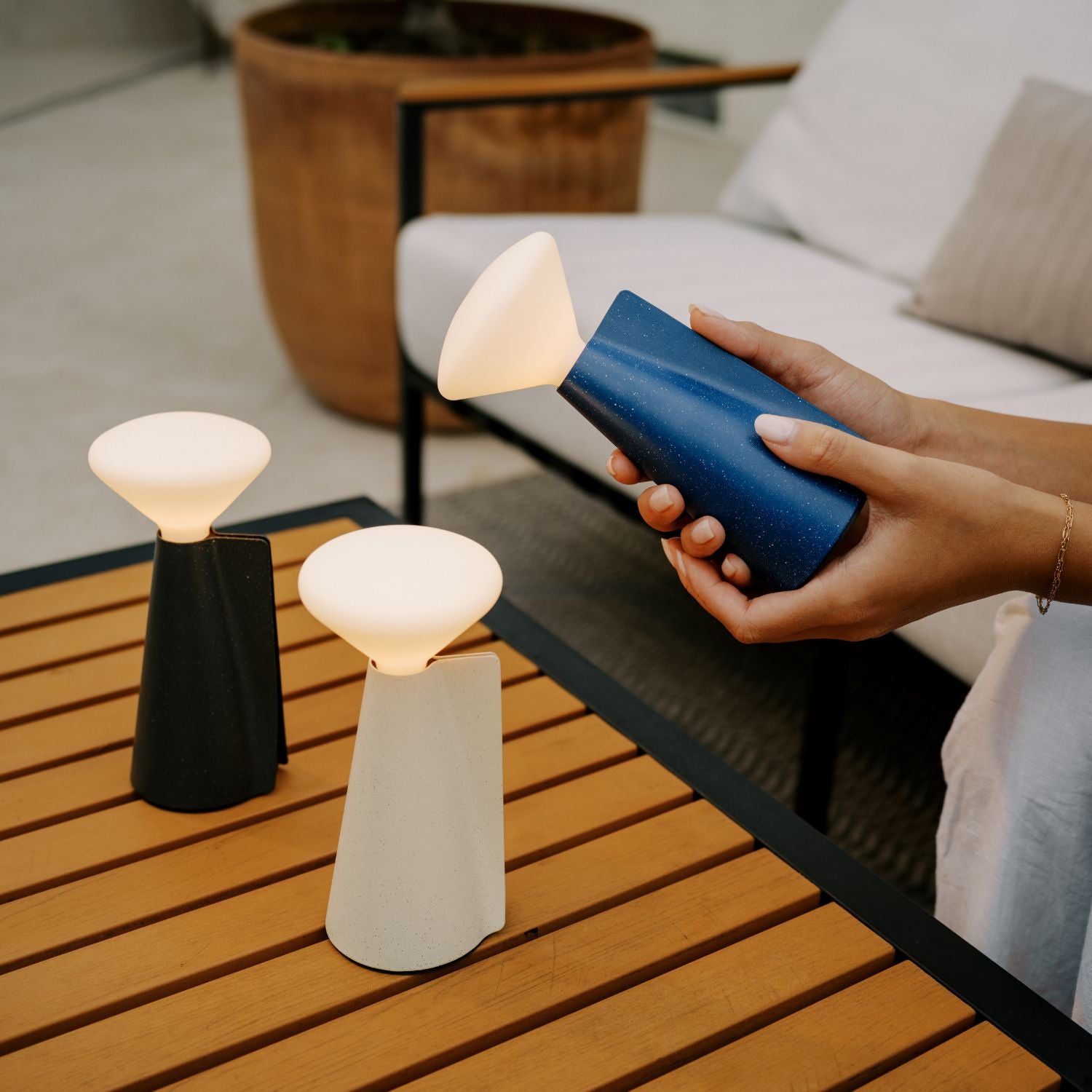 Granite Black Mantle Portable Lamp - Set of 2, Modern Table Lamps for Bedroom, Living Room, Office & Outdoor Decor