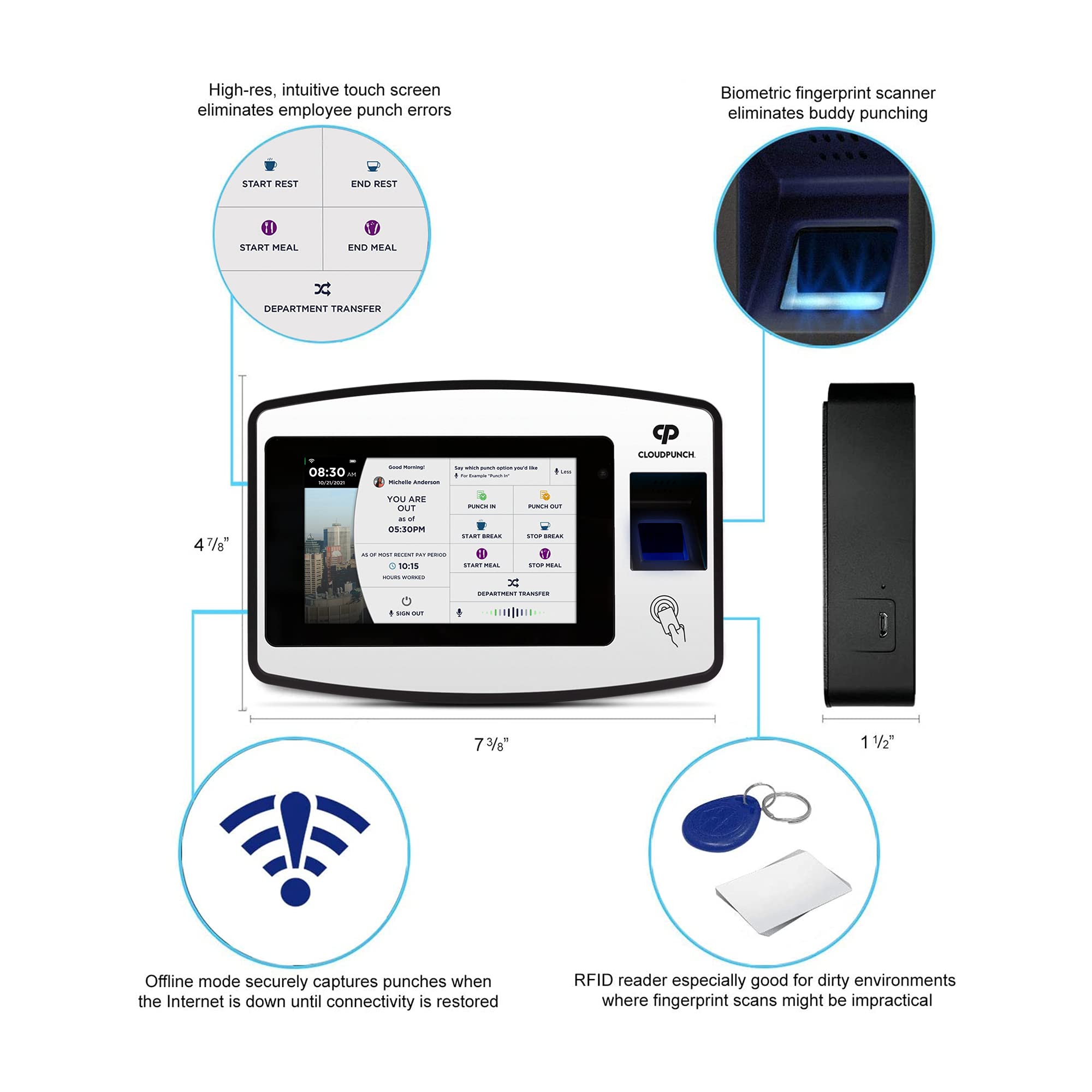 Acroprint CloudPunch Employee Time Clock System - Biometric Fingerprint & Proximity Card Reader with PIN Punching for Small Businesses | Perfect for Office Attendance Tracking & Workforce Management