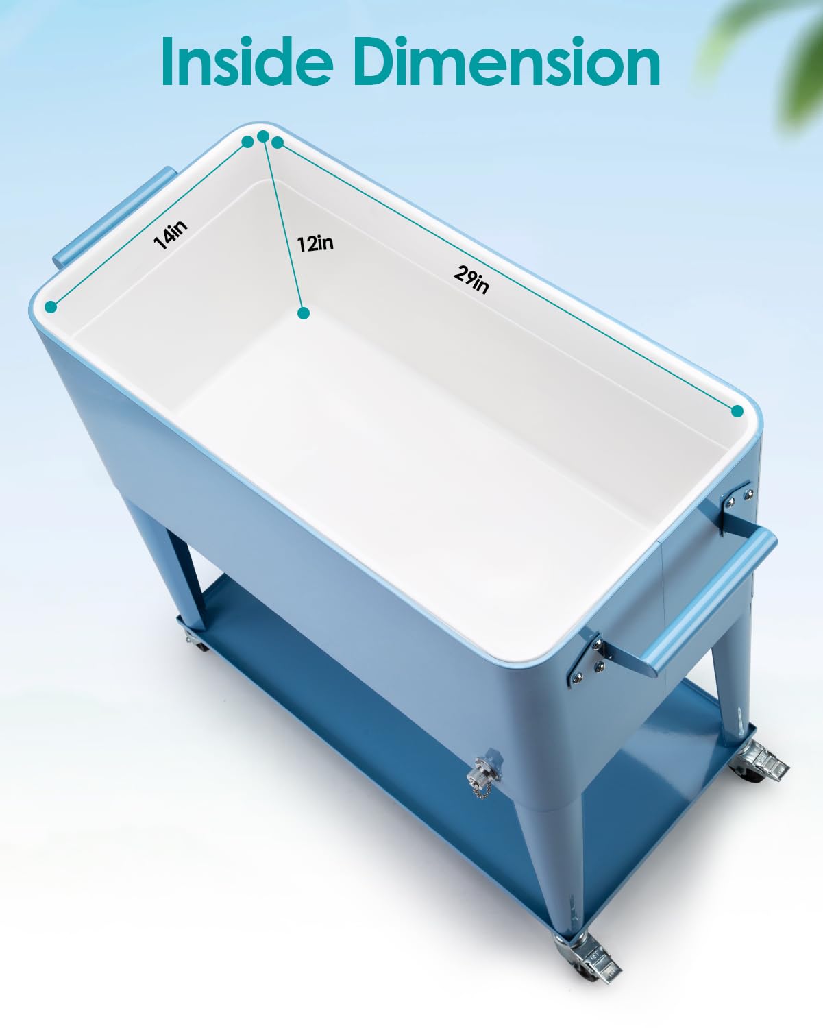 80 Quart Rolling Patio Cooler Cart with Wheels - Portable Beverage Ice Chest, Built-in Shelf & Bottle Opener, Stand-Up Cooler with Handles for Outdoor Parties, Beach, Camping & Tailgating (Blue)