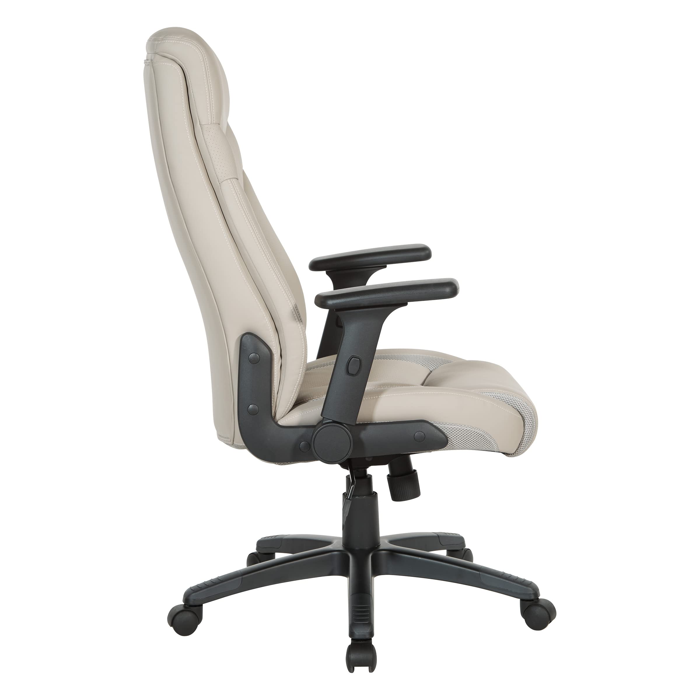 Office Star Executive High Back Bonded Leather Office Chair with Thick Padded Seat & Adjustable Height - Flip Arms, Taupe - Perfect for Home Office, Conference Rooms & Executive Workspaces