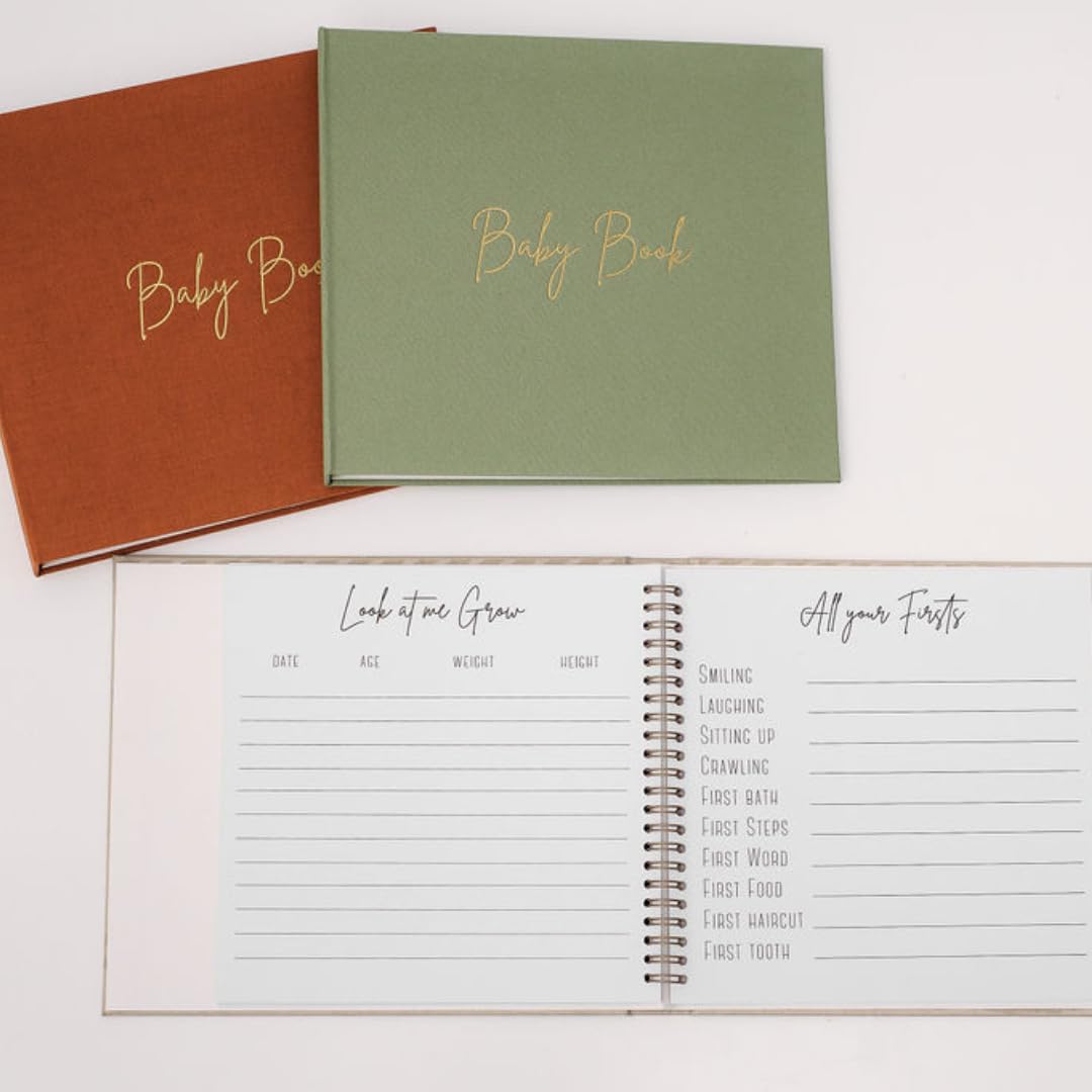Minimalist Olive Baby Memory Book - Gender Neutral Keepsake Photo Album for New Parents | First Year Baby Journal, Baby Shower Gift & Registry Essential for Moms & Dads | Perfect for Capturing Milestones, First Photos & Special Memories