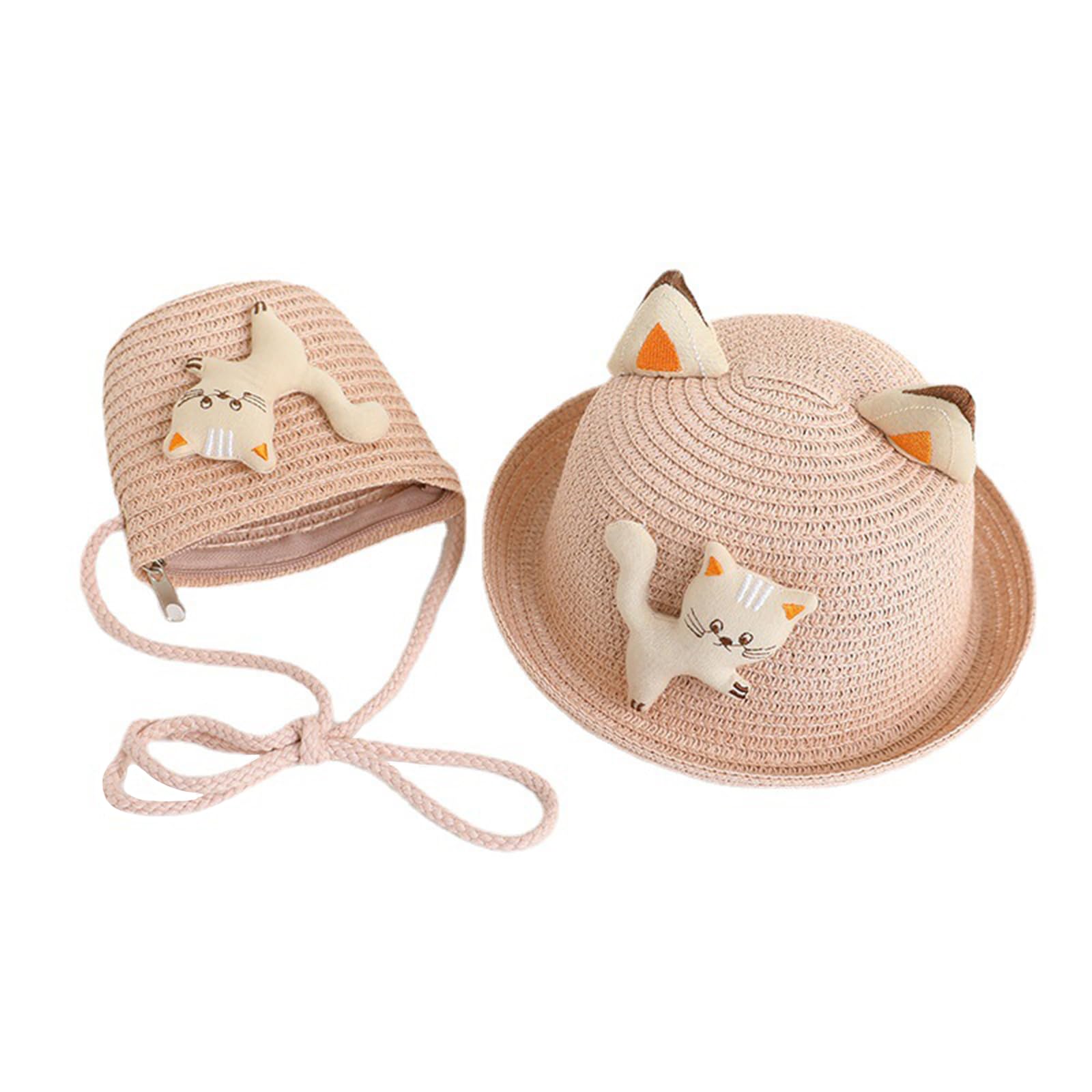 Sanqidu Toddler Girls Summer Straw Hat and Mini Purse Set - Baby Sun Protection Beach Hat with Adjustable Chin Strap - Perfect for Outdoor Play, Beach Vacations & Photoshoots