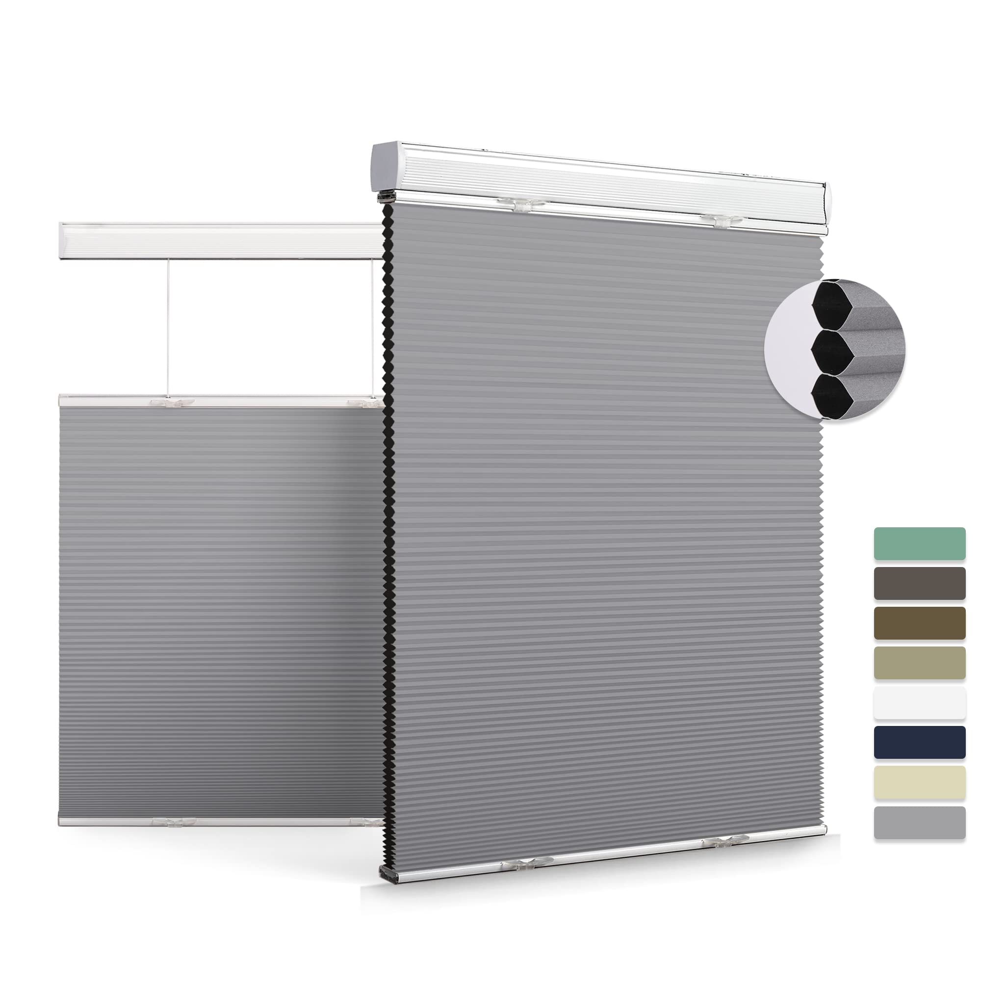 Boolegon Cordless Top Down Bottom Up Cellular Shades - Custom Cut Blackout Honeycomb Blinds for Windows (45