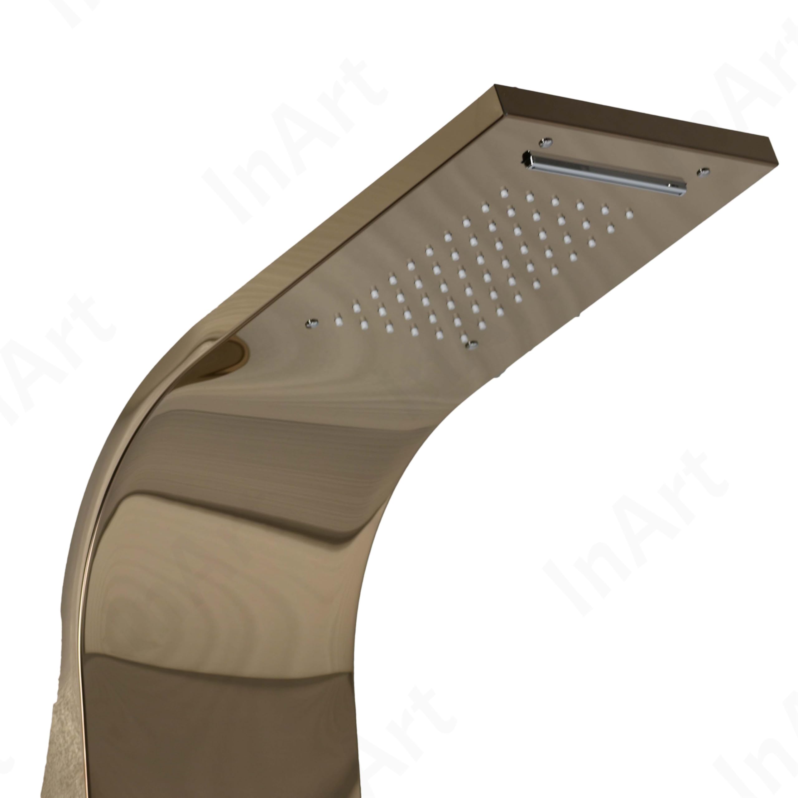 Premium 304 Stainless Steel 5-in-1 Shower Panel System with Waterfall, Rainfall, Body Massage Jets, Handheld Shower & Glass Shelf - Rose Gold Finish | Luxury Bathroom Upgrade for Spa-Like Experience