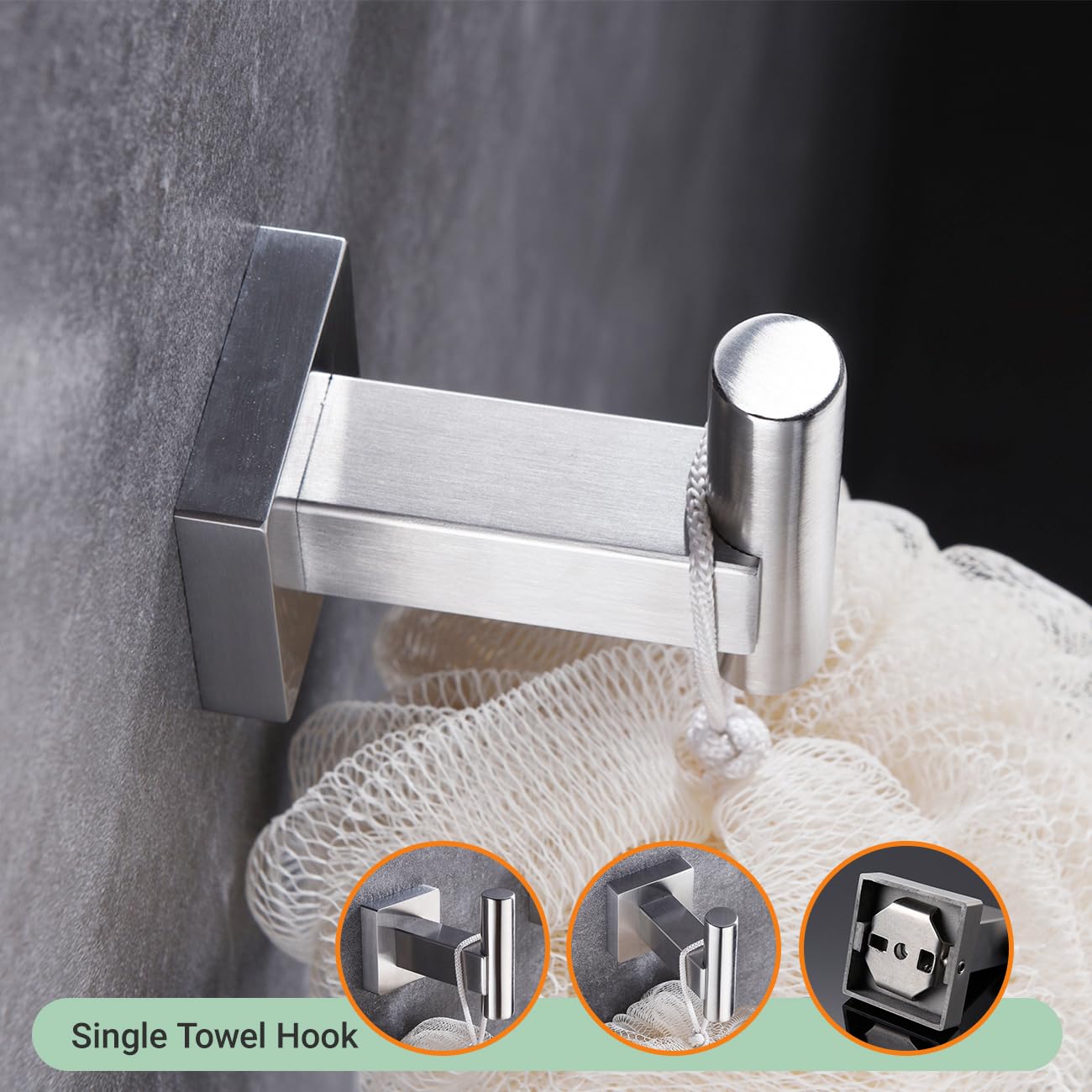 Hoooh 4-Piece Brushed Stainless Steel Bathroom Accessories Set - Wall Mounted Double Towel Bar, Hand Towel Rack, Toilet Paper Holder & Robe Hooks (BS101S4-BN) - Modern Bathroom Organization for Home & Hotel Use
