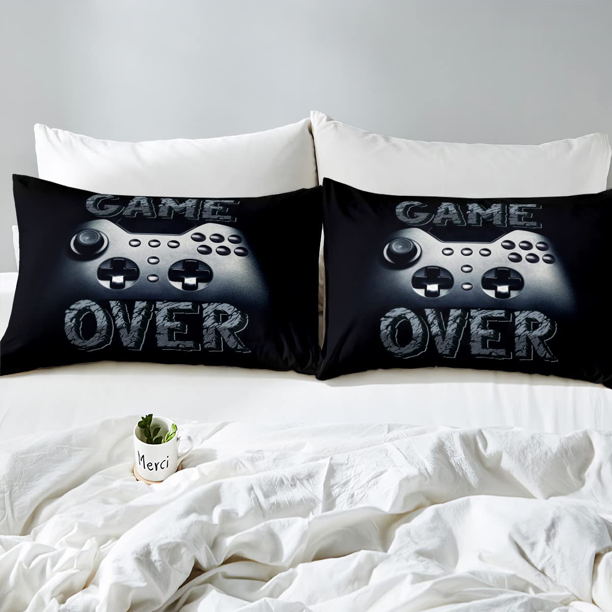 Feelyou Video Game Comforter Set for Boys - Black Gaming Bedding with Controller Design, Twin Size 2-Piece Quilt Cover & Pillowcase - Perfect for Teen Bedrooms, Gaming Themed Decor, and Kids' Sleepovers