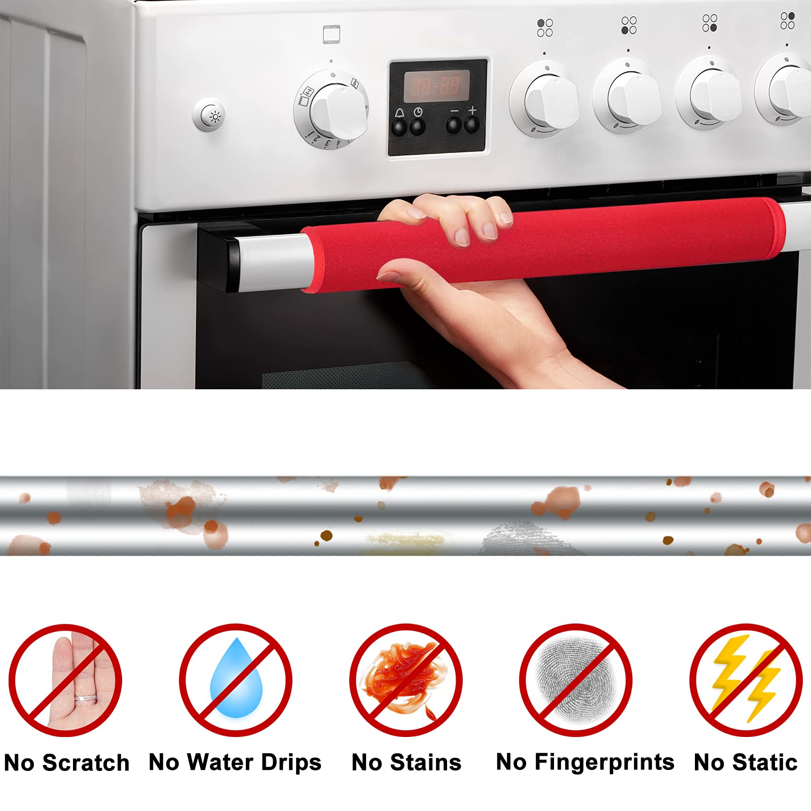 6-Pack Washable Refrigerator Door Handle Covers - Anti-Slip Kitchen Appliance Protector for Fridge, Oven, Microwave & Dishwasher - Prevents Fingerprints & Food Stains (Red) - Perfect for Modern Kitchens & Home Organization