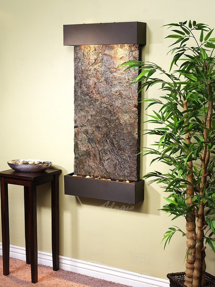 Adagio Whispering Creek Antique Bronze Green Natural Slate Wall Clock - WCS3502 - Perfect for Living Room, Bedroom, Office & Home Decor