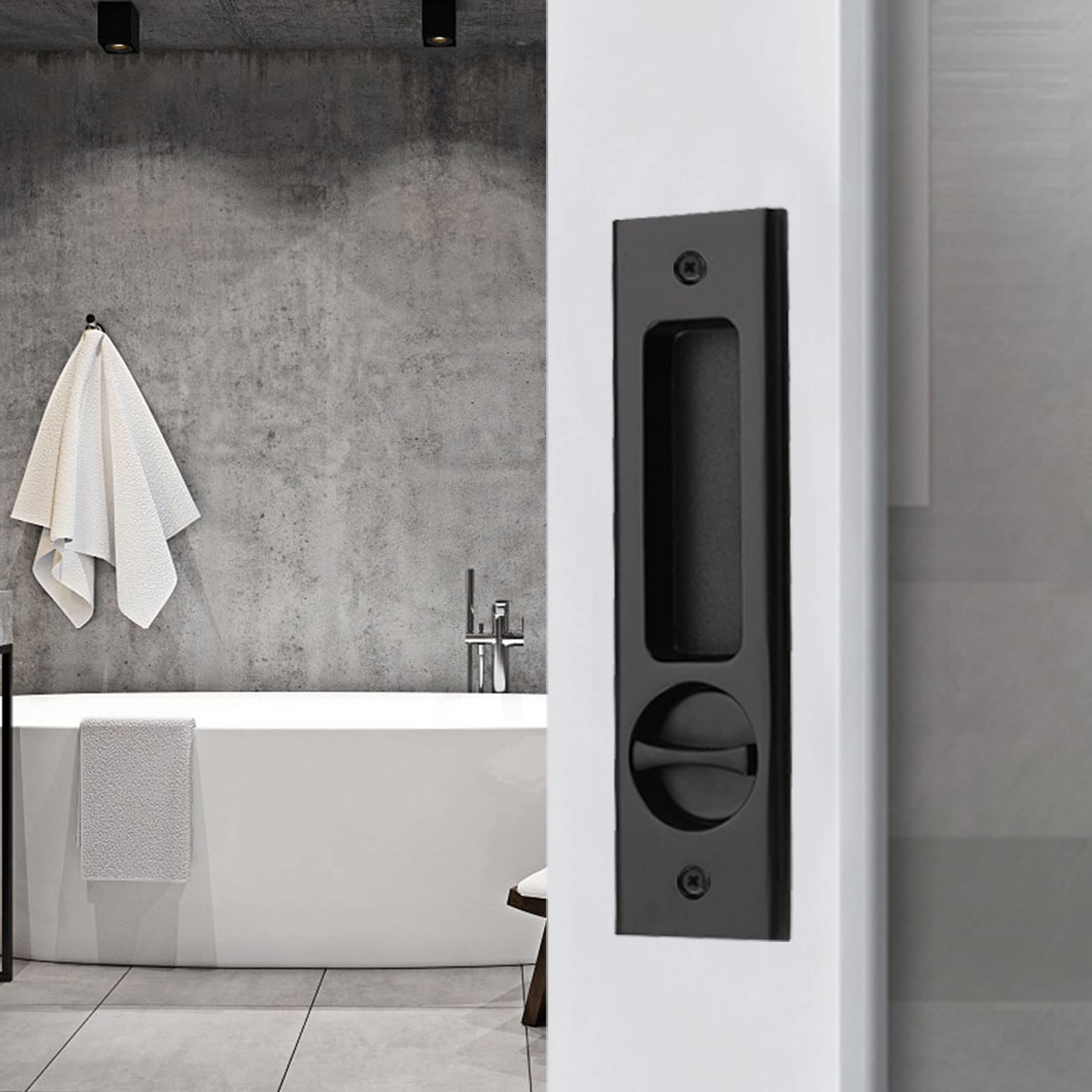 Stainless Steel Sliding Door Handle for Bathroom & Barn Doors - Flush Mount Privacy Round Pocket Lock - Perfect for Home, Office & Commercial Spaces