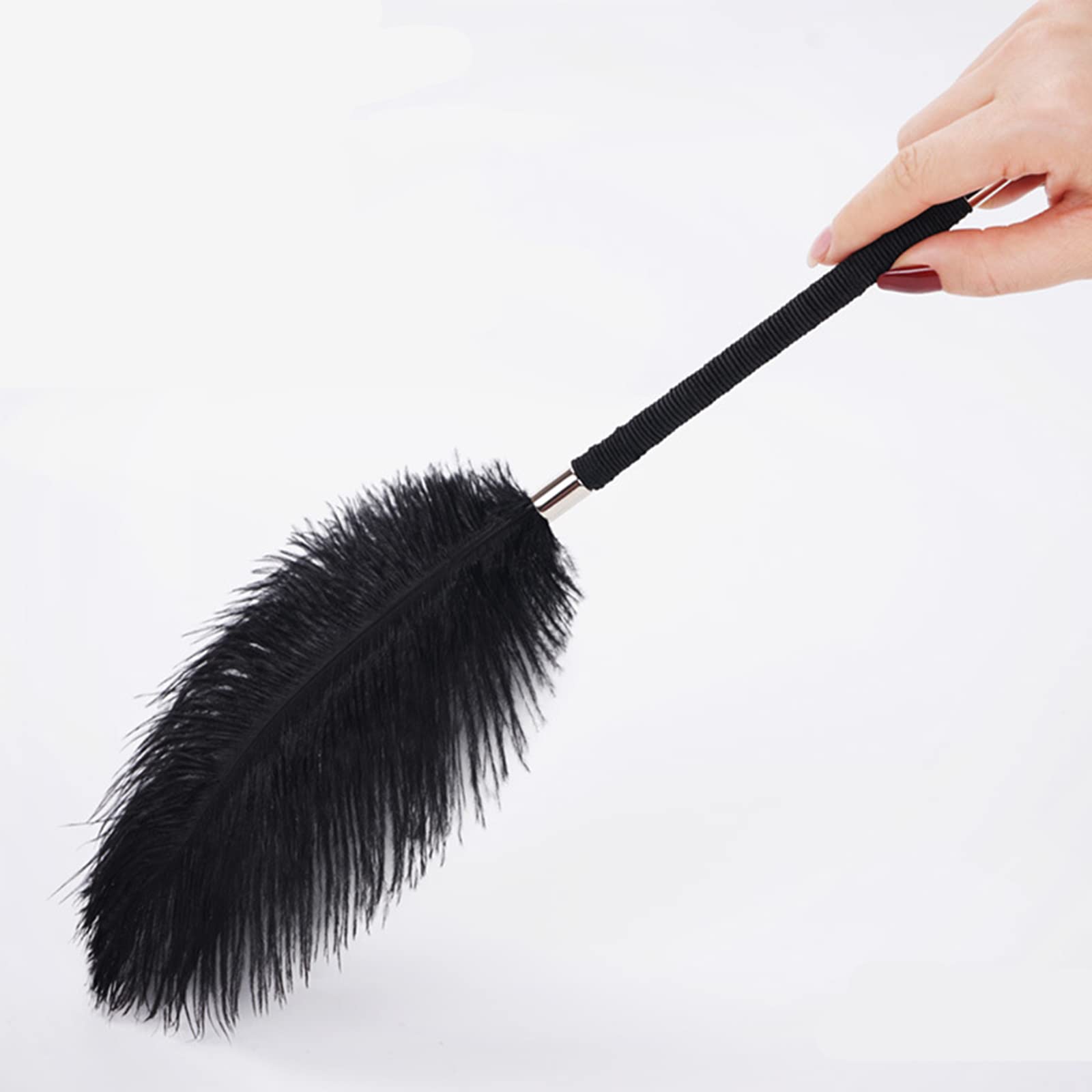 French Maid Feather Tickler Stick - Sensual Adult Toy for Couples Role Play, Lightweight Handle for Teasing & Tickling - Perfect for Romantic Nights & BDSM Play (Black)