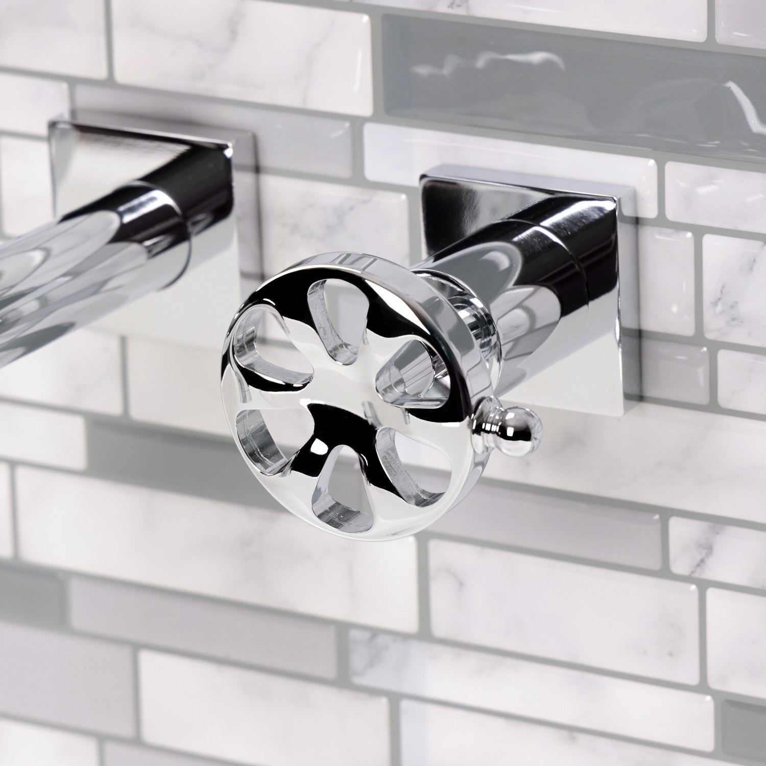 Belknap KS6121RX 3-Hole Wall Mount Bathroom Faucet with Double Handles in Polished Chrome - Perfect for Modern Bathroom Renovations and Spa-Like Showers