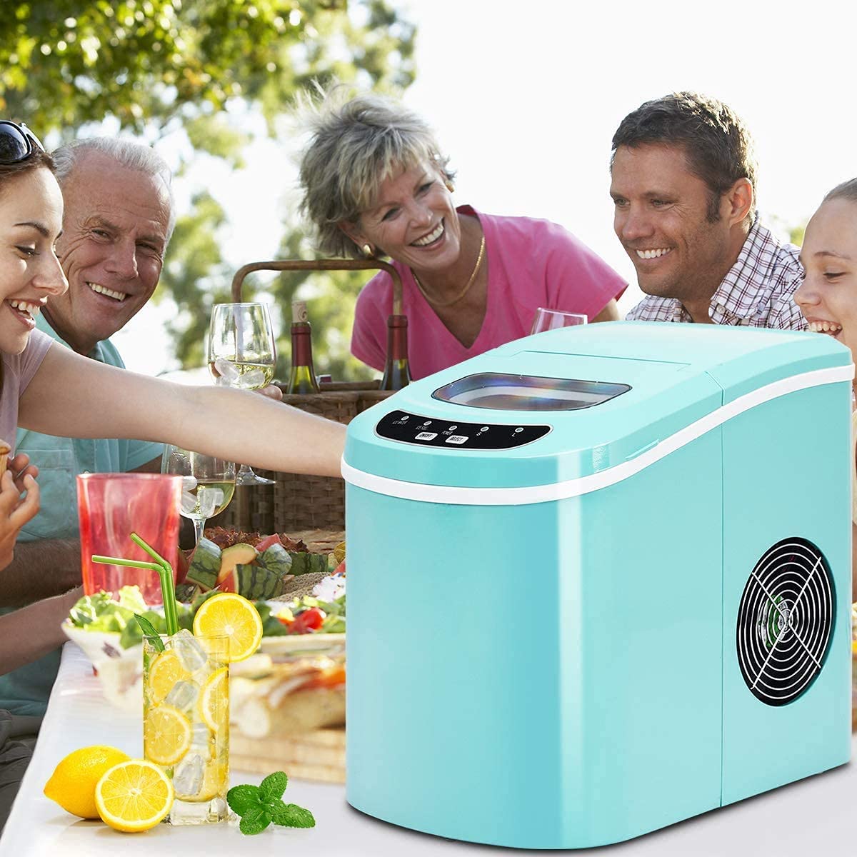 Portable Countertop Ice Maker Machine - 9 Cubes in 6 Mins, 2.2L Capacity with Ice Scoop & Removable Basket | Perfect for Cocktails, Sodas, Water Bottles | Ideal for Home, Office, RV, Parties (Green) - Fast Freezing Compact Ice Cube Maker for Daily Use