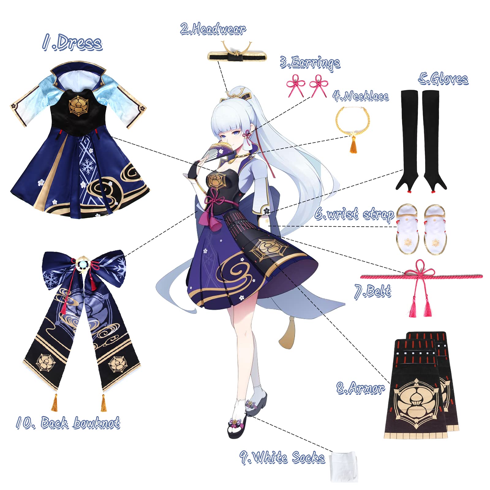 Genshin Impact Ayaka Kamisato Cosplay Costume for Women - Elegant Traditional Japanese Kimono Dress with Accessories | Perfect for Halloween, Cosplay Events, Anime Conventions & Themed Parties