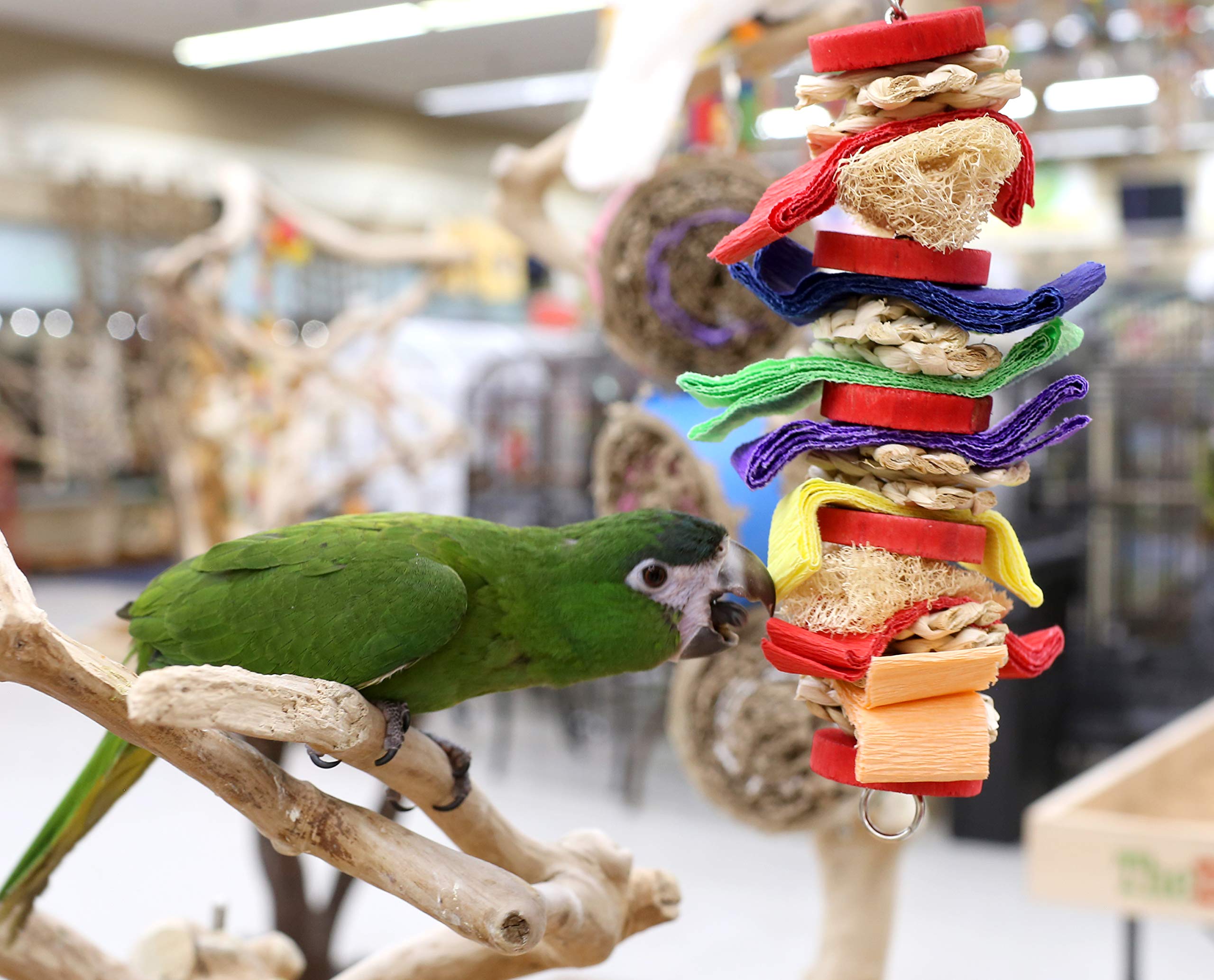 Colorful Loofah Shreddable Parrot Chew Toy for Medium Birds - Perfect for Foraging, Playtime & Beak Exercise