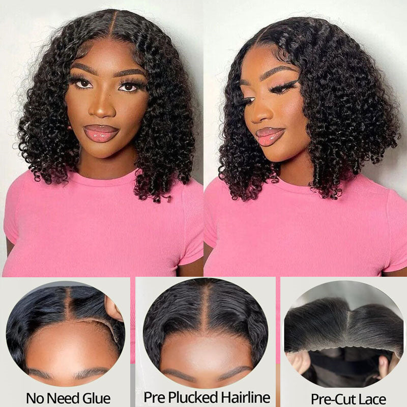 Eullair Short Curly Glueless Bob Wig | Lace Front Human Hair Wigs | Straight & Body Wave Lace Frontal Wig for Women | Perfect for Daily Wear, Cosplay & Special Occasions