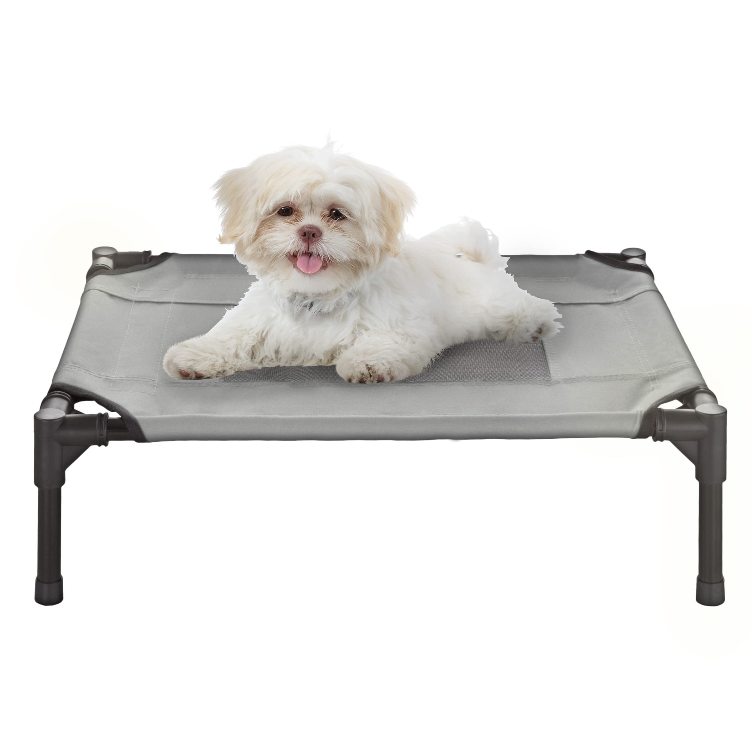 PETMAKER Elevated Dog Bed - 24.5x18.5 Inch Portable Pet Cot with Non-Slip Feet - Breathable Cooling Dog Bed for Small & Medium Dogs up to 25lbs - Indoor Outdoor Use for Home, Patio, Camping & Travel (Gray)